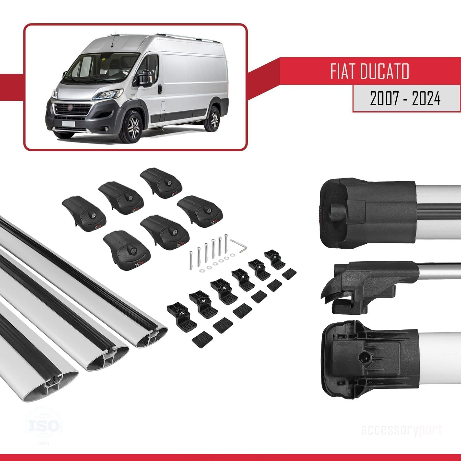 Fiat Ducato 2007 ve Sonrası ile uyumlu ACE-1 Ara Atkı Tavan Barı GRİ 3 ADET BAR