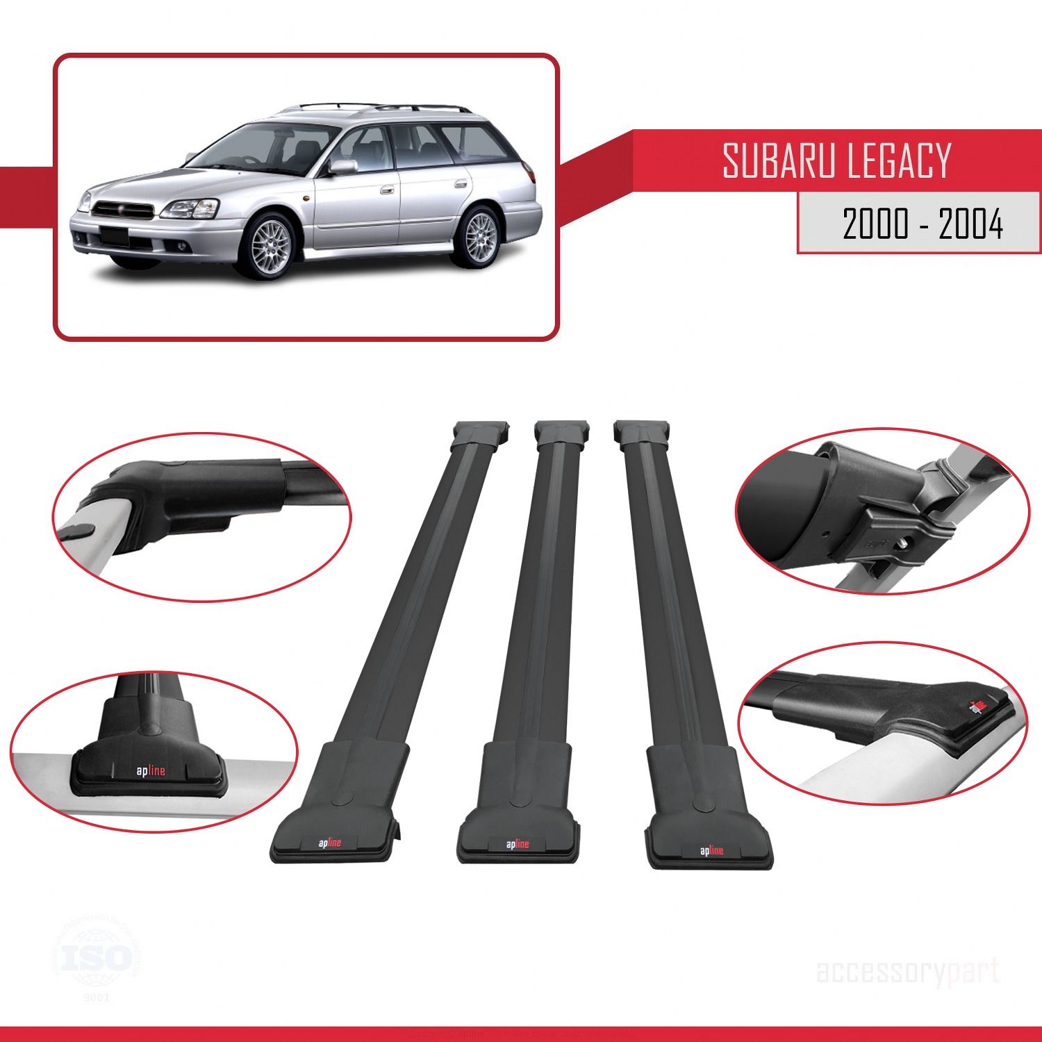 Subaru Legacy 2000-2004 Arası ile uyumlu FLY Model Ara Atkı Tavan Barı SİYAH 3 ADET BAR