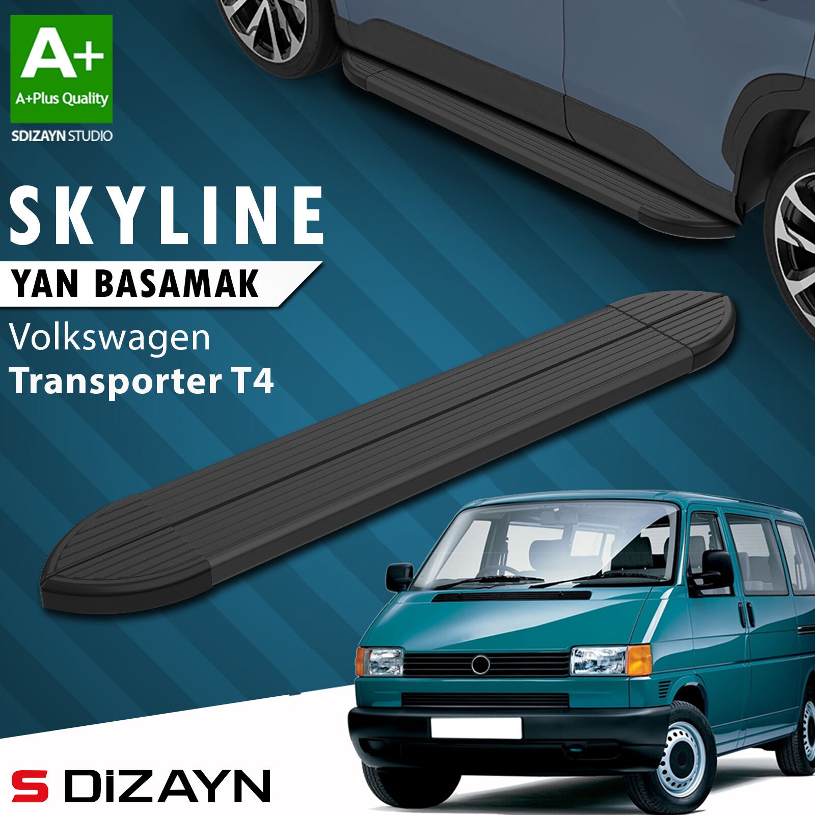 S-Dizayn VW Transporter T4 Kısa Şase Skyline Siyah Yan Basamak 213 Cm 1995-2003 A+ Kalite