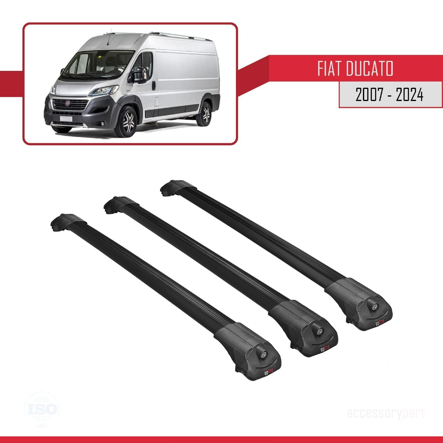 Fiat Ducato 2007 ve Sonrası ile uyumlu ACE-1 Ara Atkı Tavan Barı SİYAH 3 ADET BAR