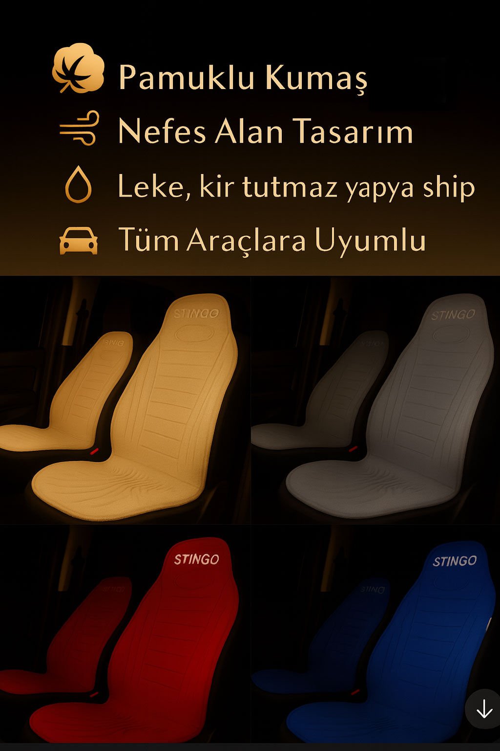 2'li Minder Seti Koltuk Koruyucu Universal Mavi Renk Terletmez Leke Tutmaz