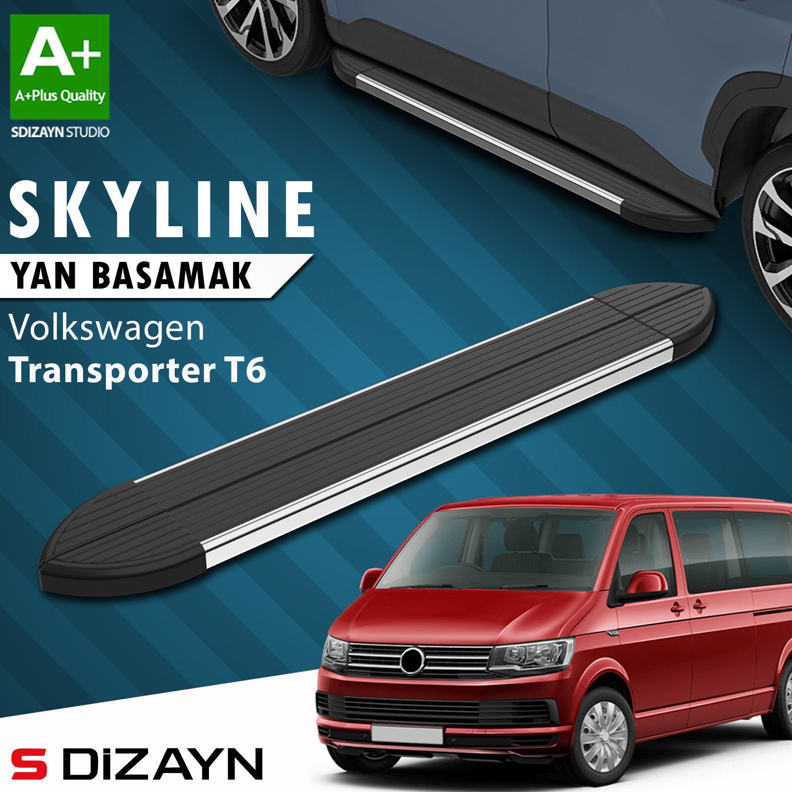 S-Dizayn VW Transporter T6 Kısa Şase Skyline Krom Yan Basamak 213 Cm 2015-2019 A+ Kalite