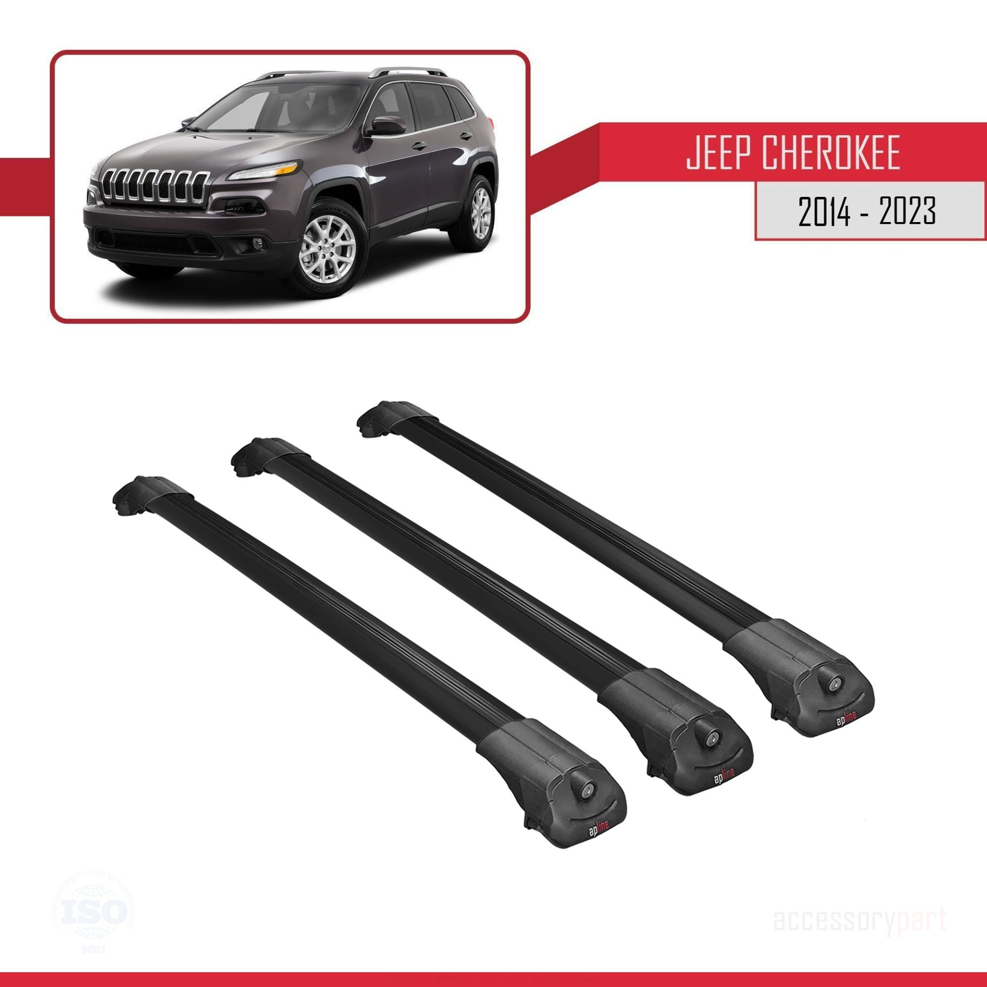 Jeep Cherokee (KL) 2014-2023 Arası ile uyumlu ACE-1 Ara Atkı Tavan Barı SİYAH 3 ADET BAR