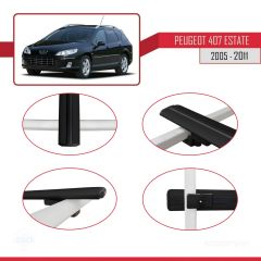 Peugeot 407 ESTATE 2005-2011 Arası ile uyumlu Basic Model Ara Atkı Tavan Barı SİYAH 3 ADET