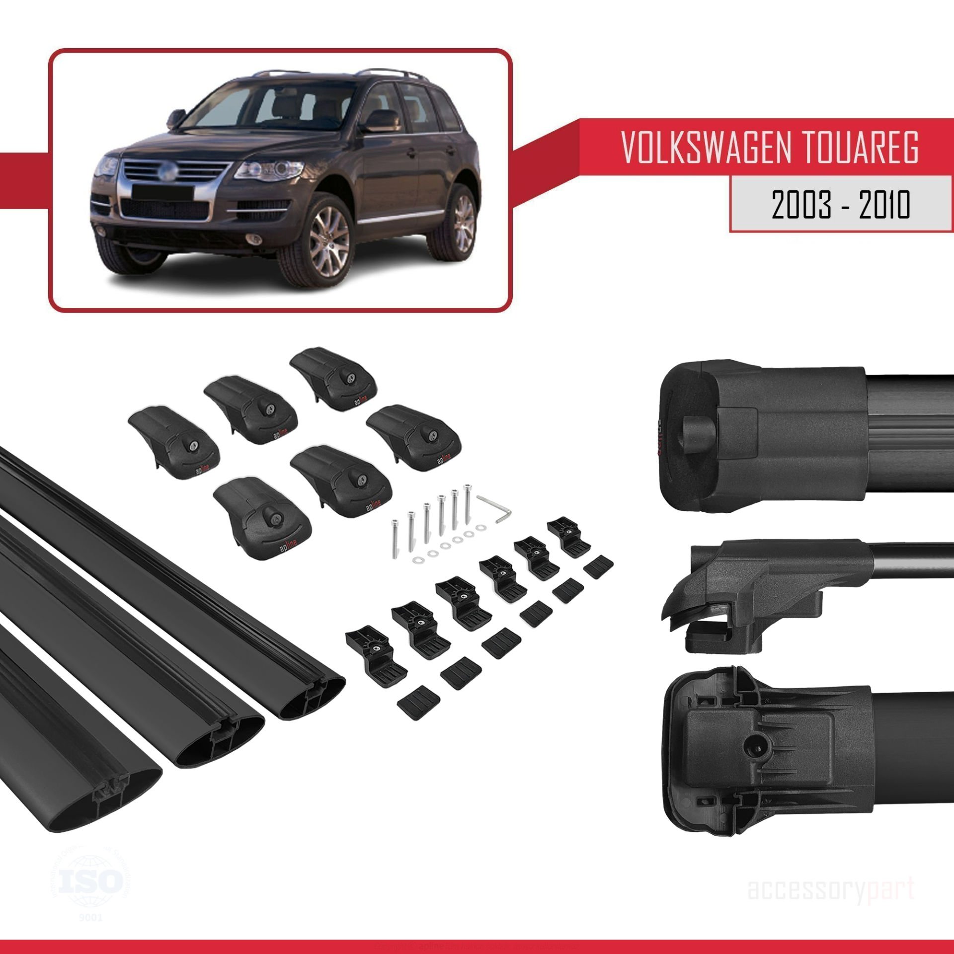 Volkswagen Touareg 2003-2010 Arası ile uyumlu ACE-1 Ara Atkı Tavan Barı SİYAH 3 ADET BAR