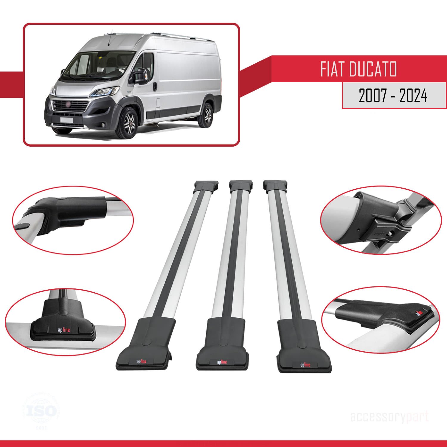 Fiat Ducato 2007 ve Sonrası ile uyumlu FLY Model Ara Atkı Tavan Barı GRİ 3 ADET BAR