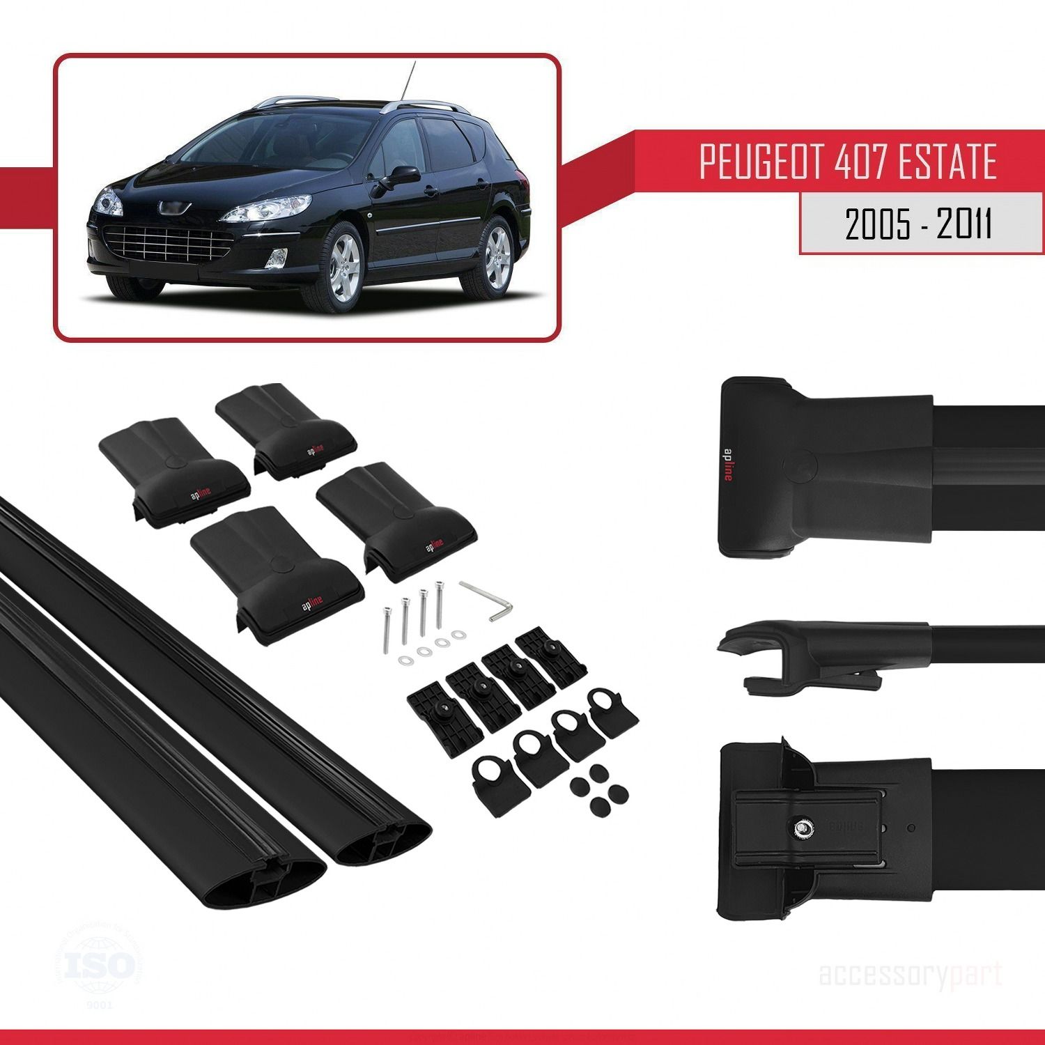 Peugeot 407 ESTATE 2005-2011 Arası ile uyumlu FLY Model Ara Atkı Tavan Barı SİYAH