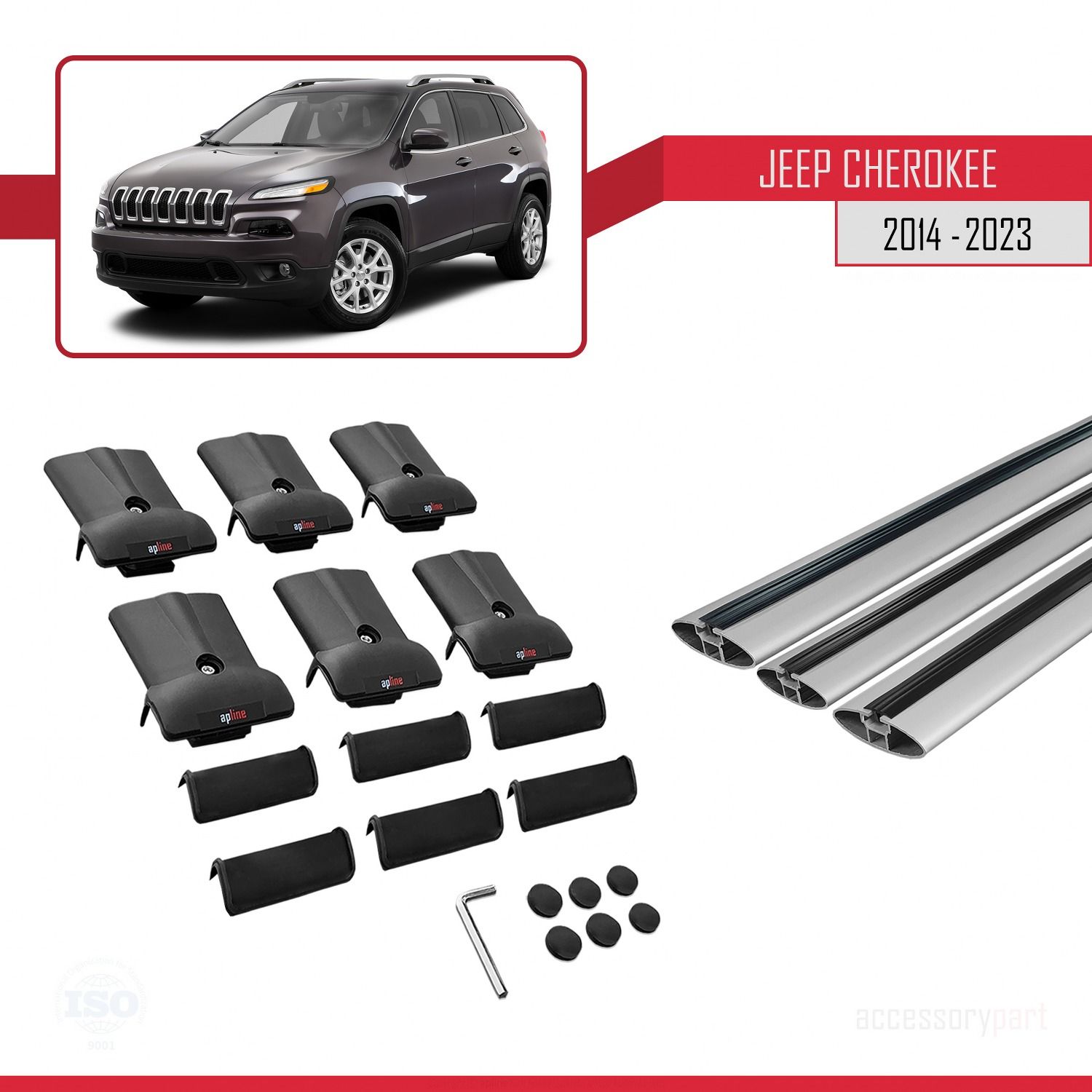 Jeep Cherokee (KL) 2014-2023 Arası ile Uyumlu FLY Model Ara Atkı Tavan Barı GRİ 3 ADET BAR
