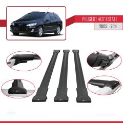 Peugeot 407 ESTATE 2005-2011 Arası ile Uyumlu FLY Model Ara Atkı Tavan Barı SİYAH 3 ADET BAR