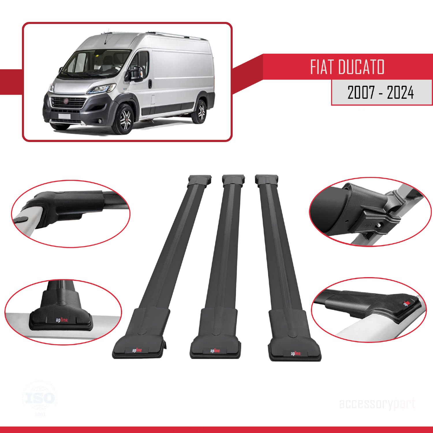 Fiat Ducato 2007 ve Sonrası ile uyumlu FLY Model Ara Atkı Tavan Barı SİYAH 3 ADET BAR