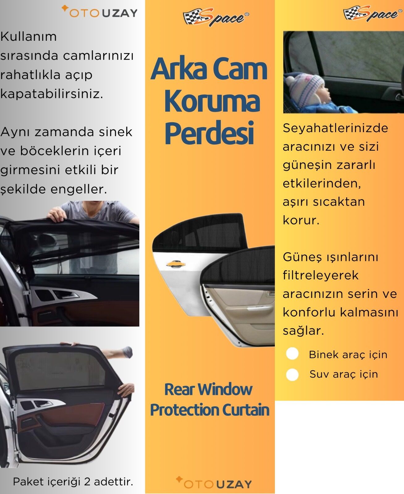 Arka cam güneşlik kelebeksiz cam ve suv araçlar için / PEARY02