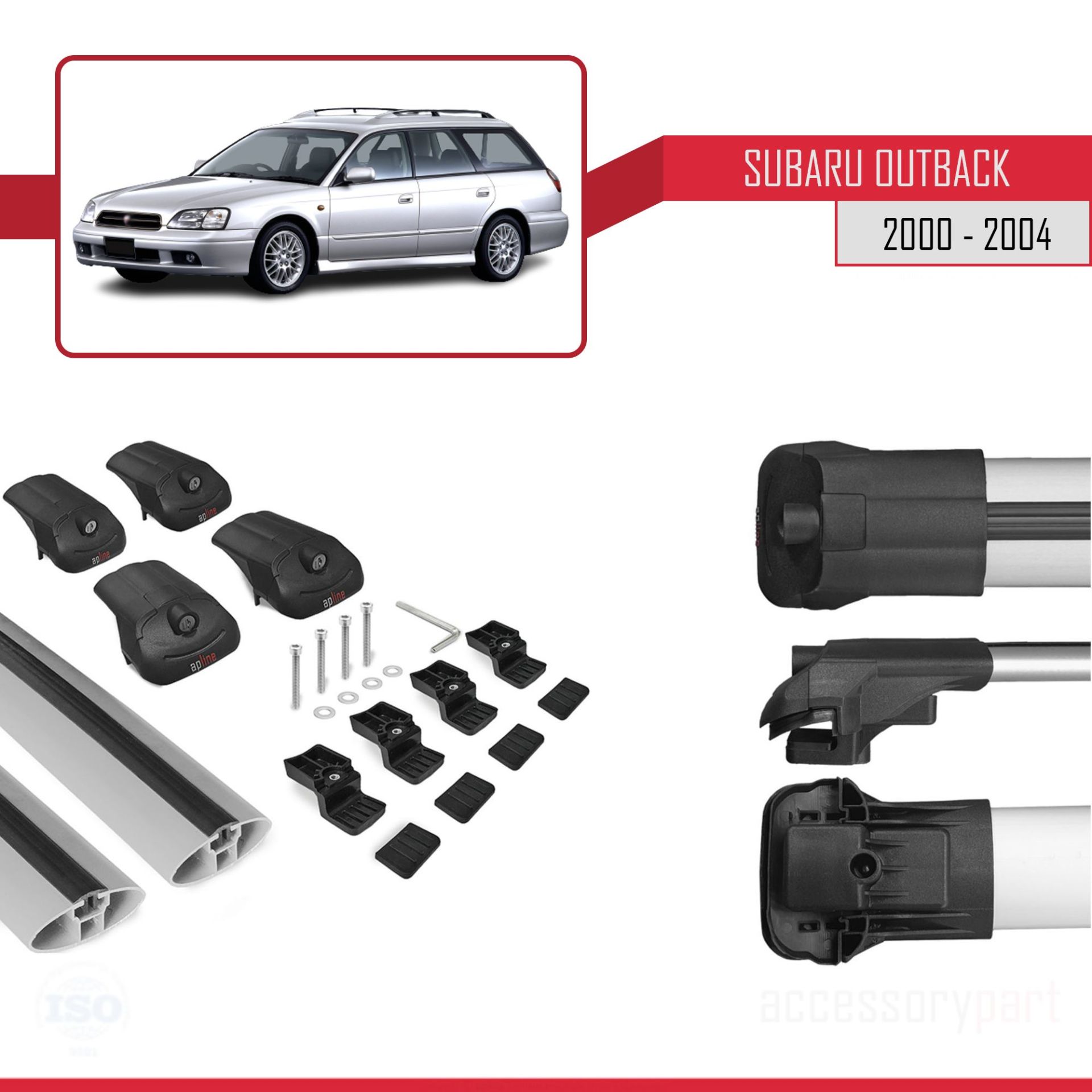 Subaru Outback 2000-2004 Arası ile uyumlu ACE-1 Ara Atkı Tavan Barı GRİ