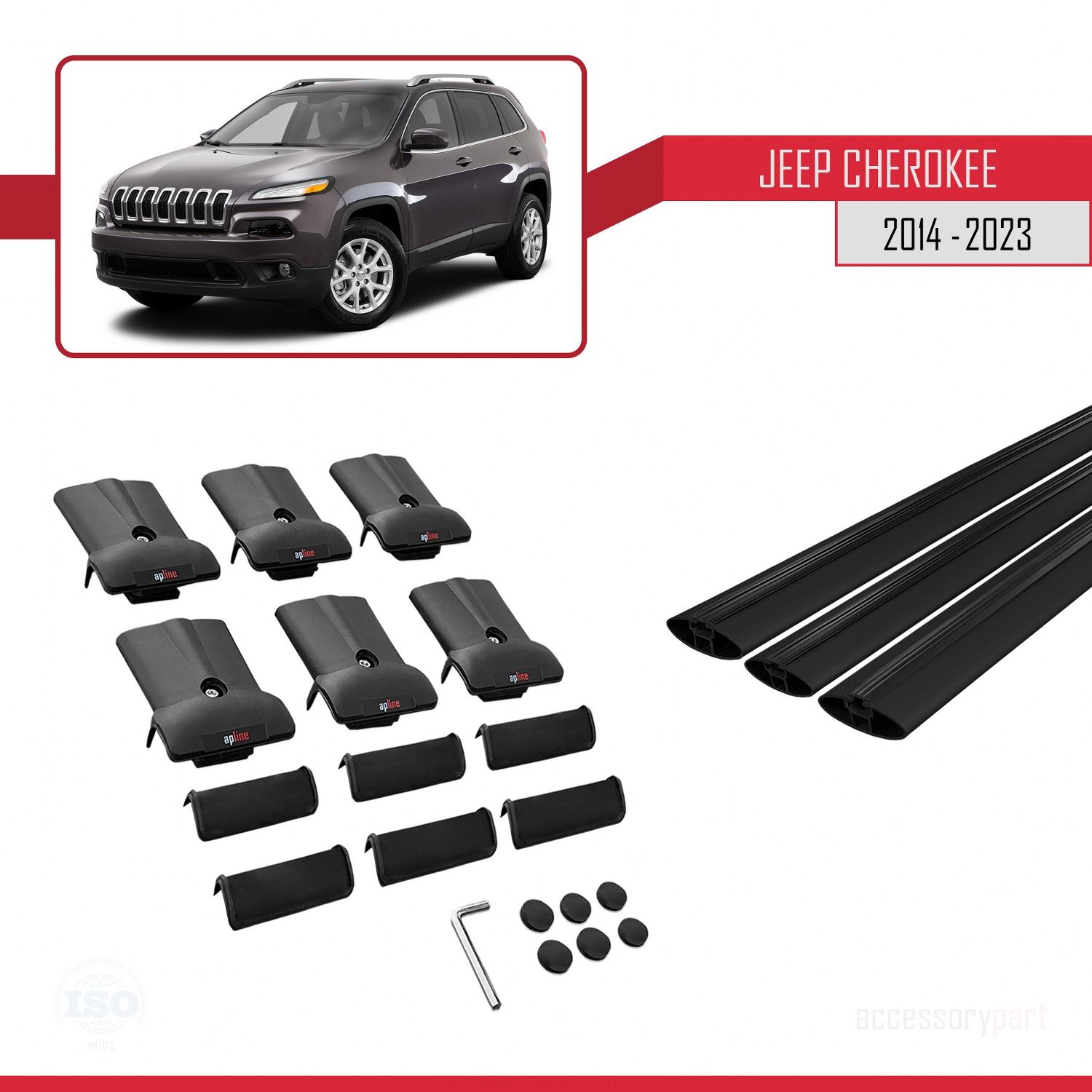 Jeep Cherokee (KL) 2014-2023 Arası ile Uyumlu FLY Model Ara Atkı Tavan Barı SİYAH 3 ADET BAR