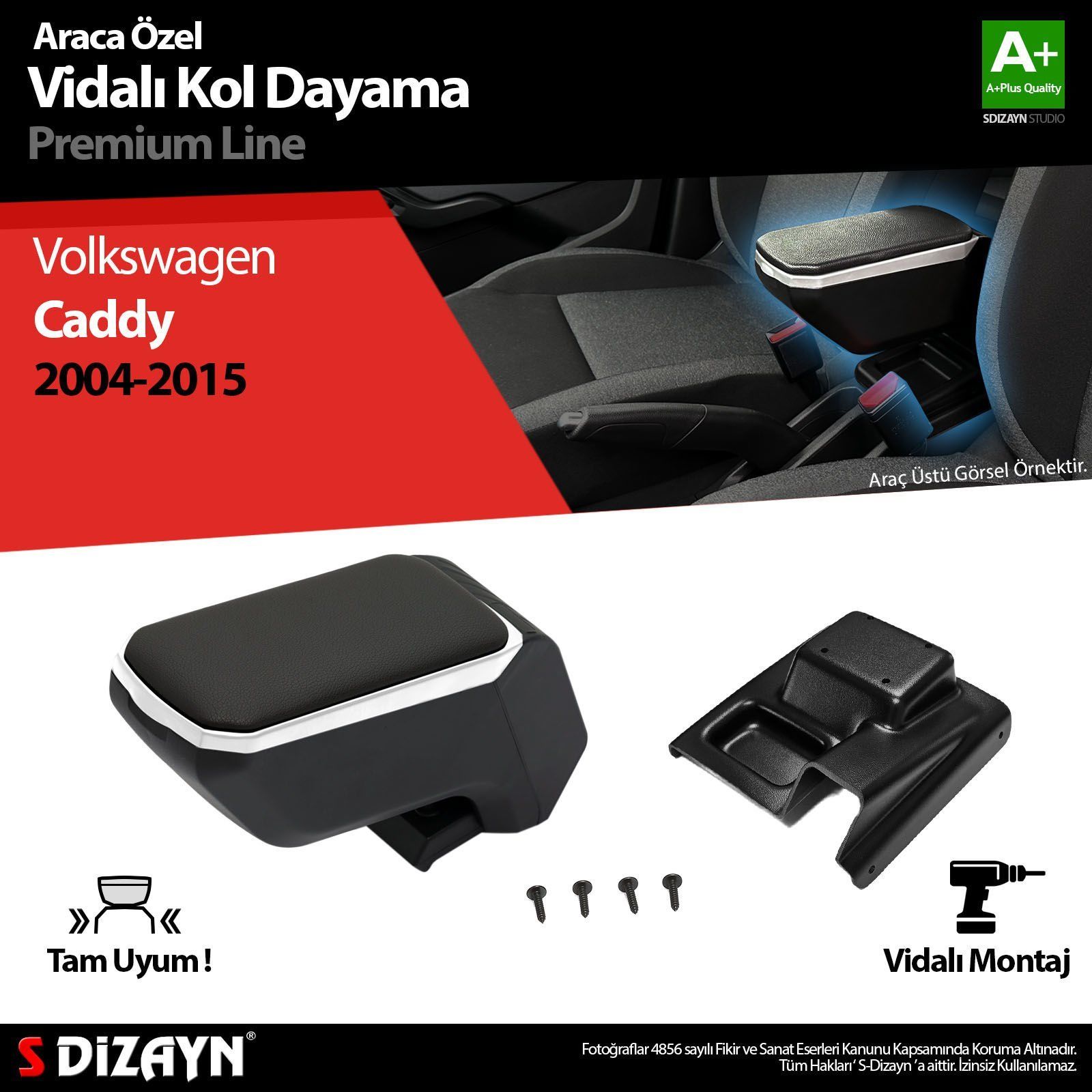 Volkswagen Caddy Uyumlu 3 ABS Vidalı Kol Dayama Kolçak Gri 2004-2015 A+Kalite Parça