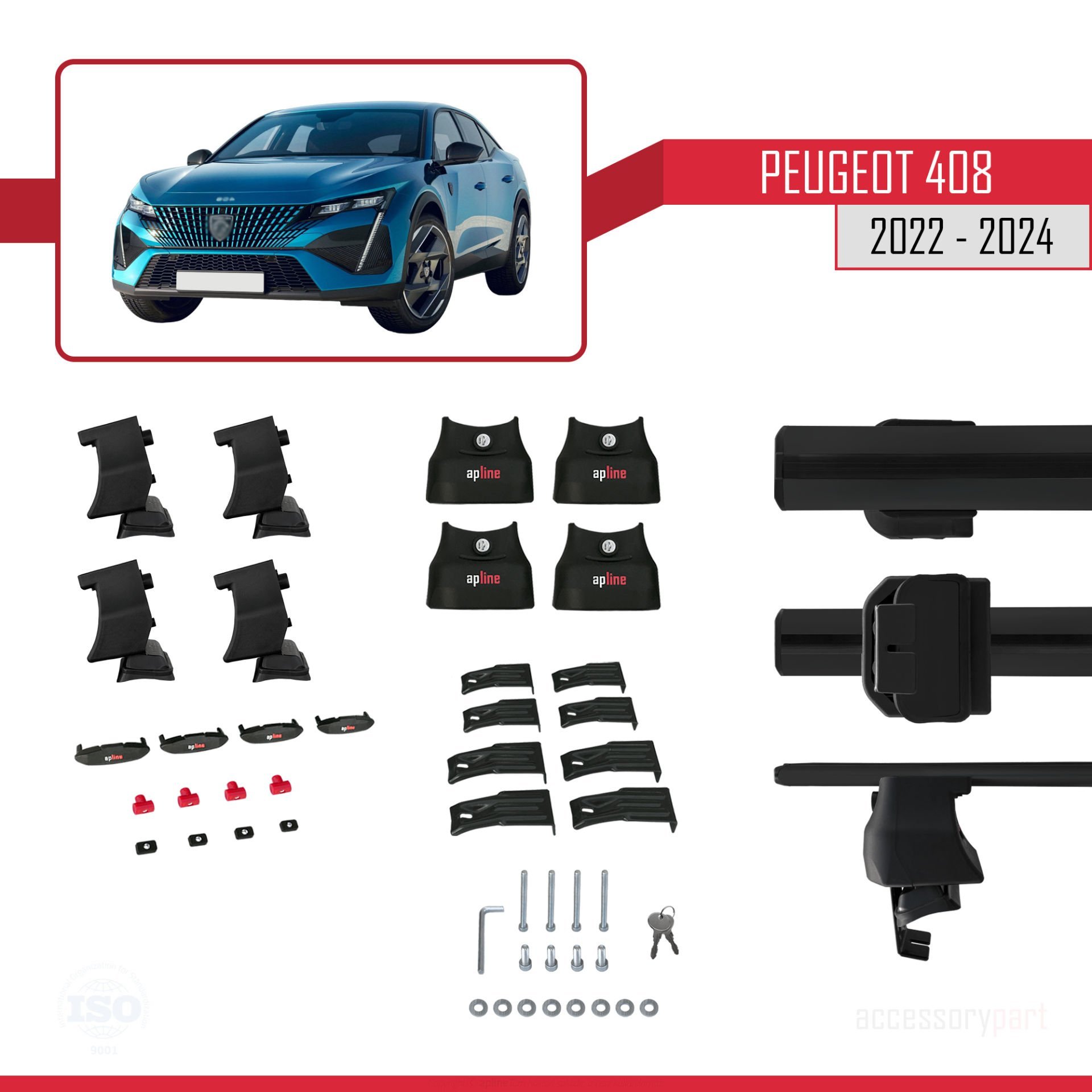 Peugeot 408 2022 ve Sonrası ile Uyumlu ACE-4 Ara Atkı Tavan Barı SİYAH