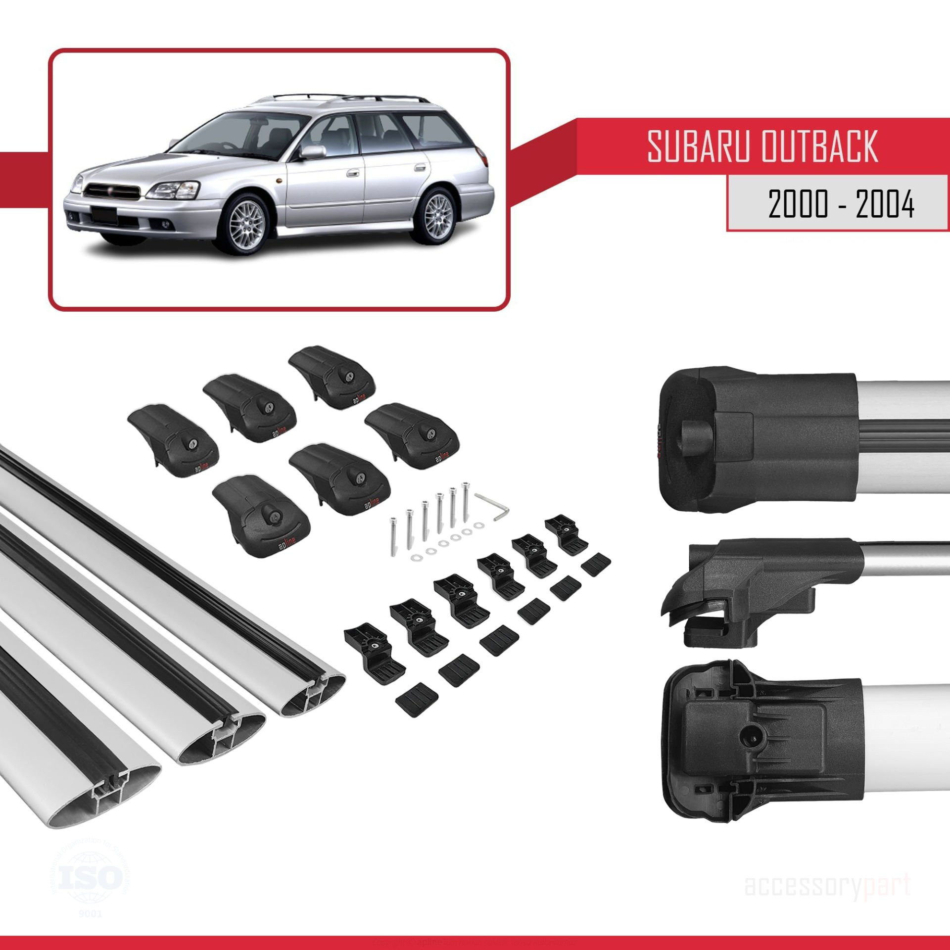 Subaru Outback 2000-2004 Arası ile uyumlu ACE-1 Ara Atkı Tavan Barı GRİ 3 ADET BAR