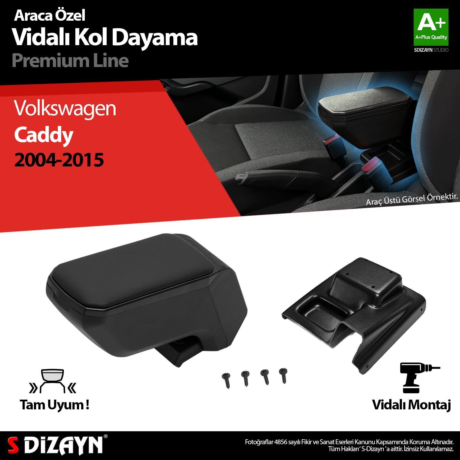Volkswagen Caddy Uyumlu 3 ABS Vidalı Kol Dayama Kolçak Siyah 2004-2015 A+Kalite Parça