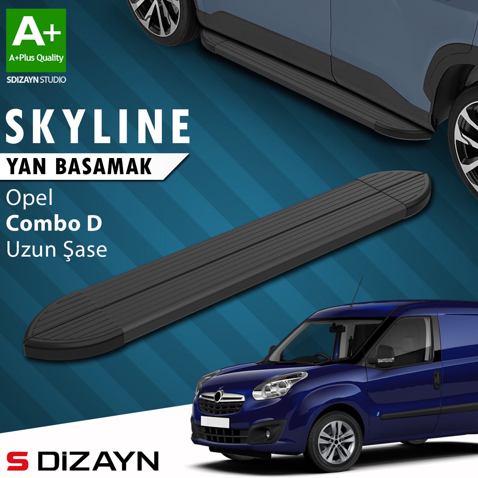 S-Dizayn Opel Combo D Uzun Şase Skyline Siyah Yan Basamak 223 Cm 2011-2015 A+ Kalite
