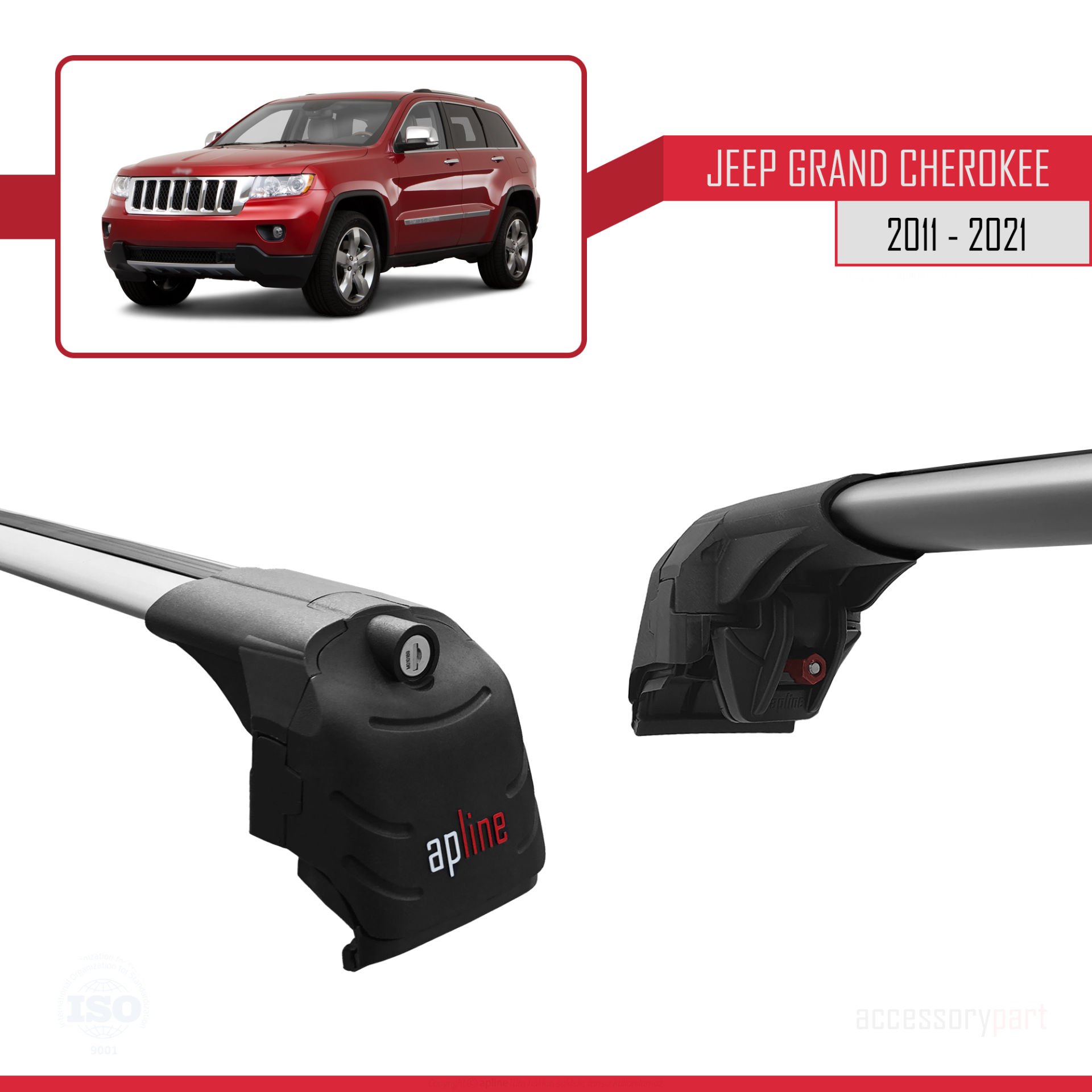 Jeep Grand Cherokee (WK2) 2011-2021 Arası ile uyumlu ACE-2 Ara Atkı Tavan Barı GRİ