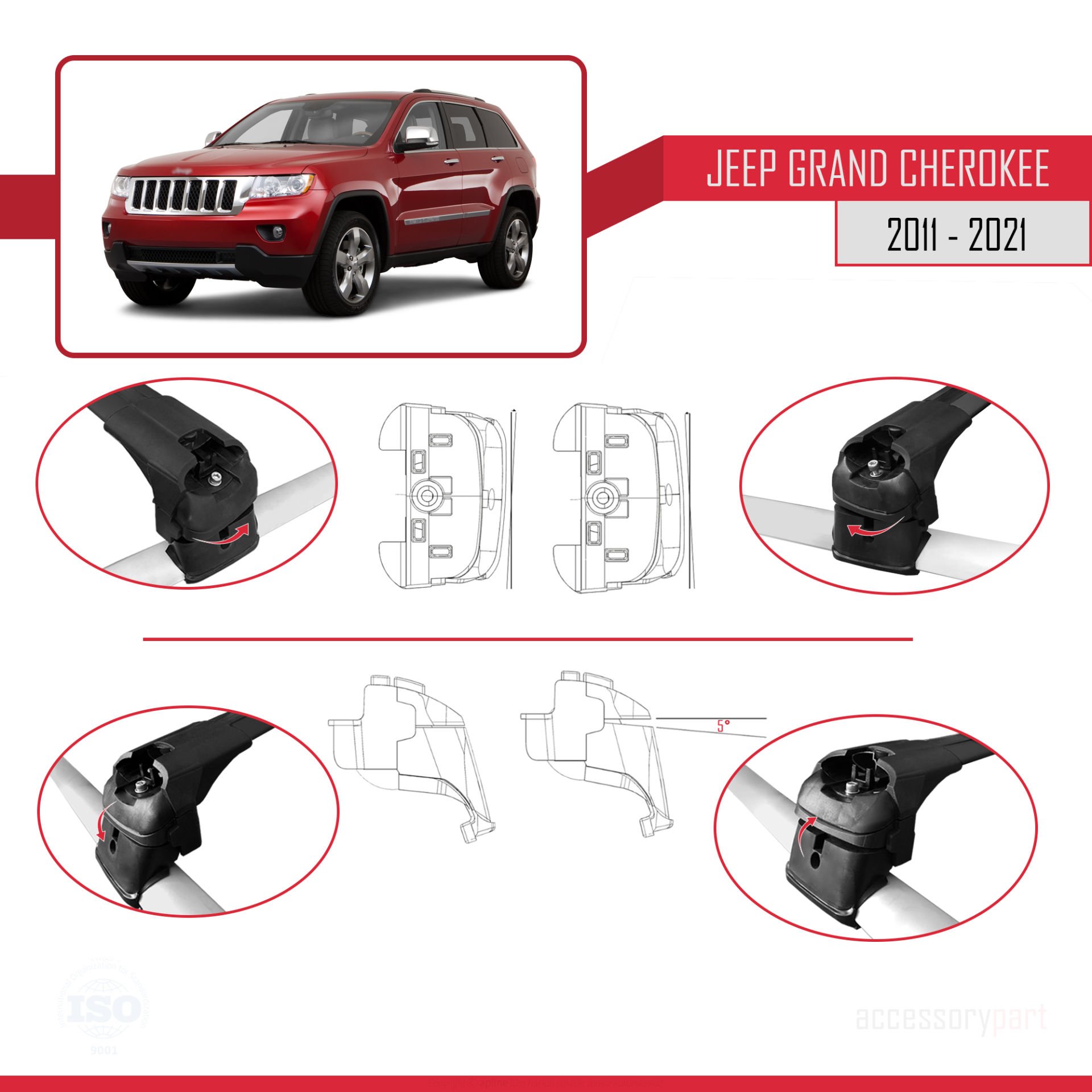 Jeep Grand Cherokee (WK2) 2011-2021 Arası ile uyumlu ACE-2 Ara Atkı Tavan Barı SİYAH