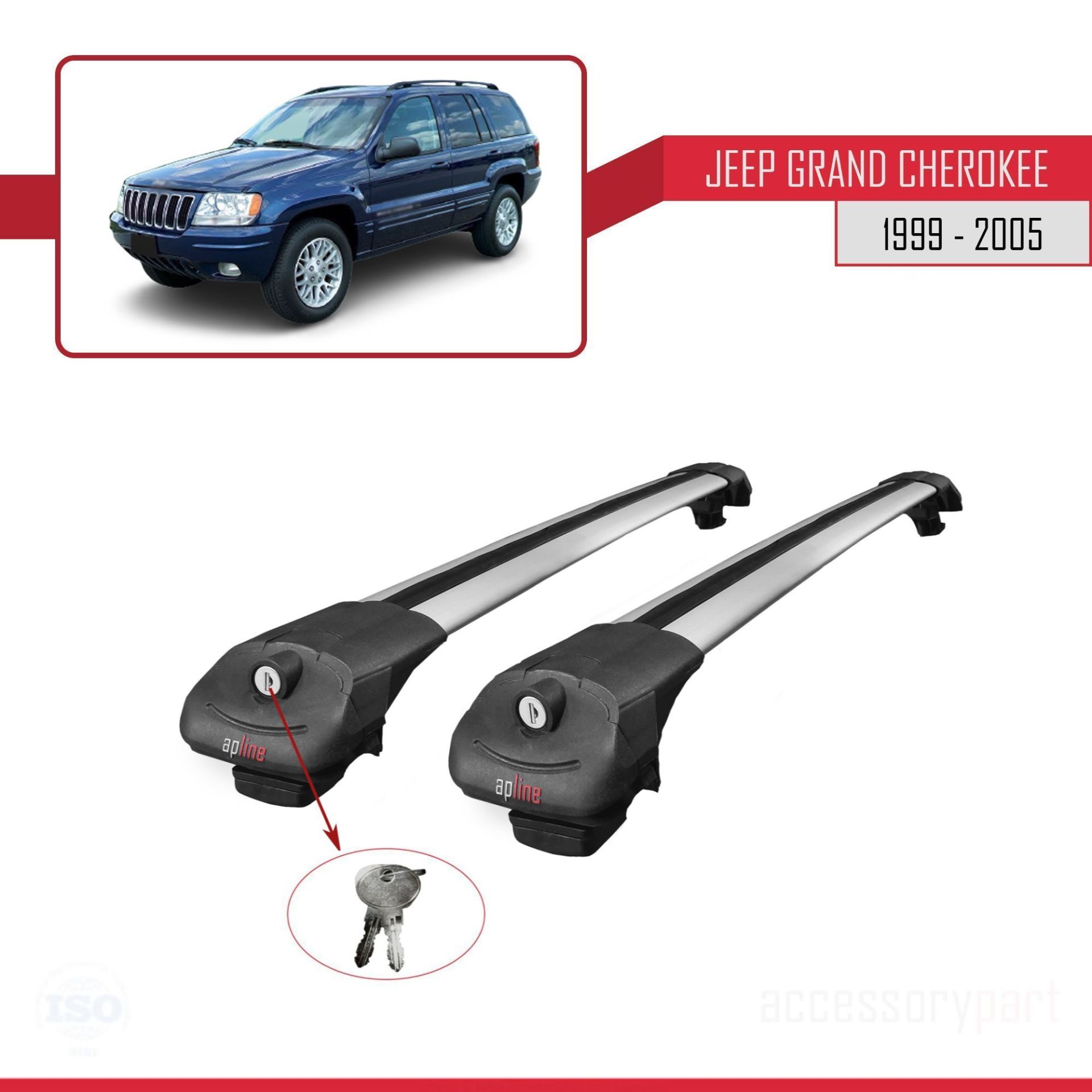 Jeep Grand Cherokee 1999-2005 Arası ile uyumlu ACE-1 Ara Atkı Tavan Barı GRİ