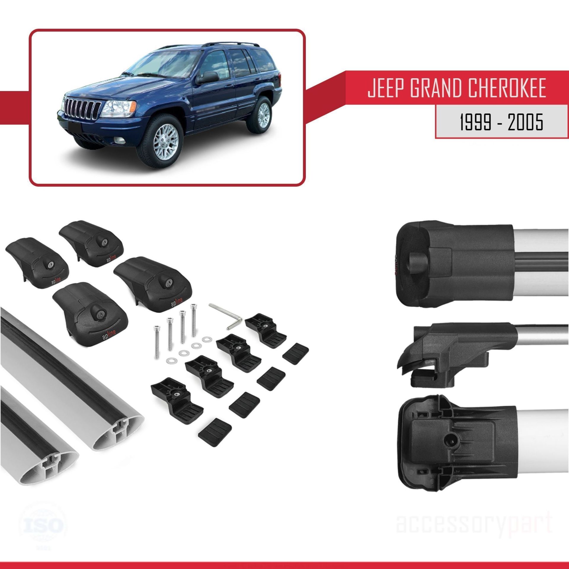 Jeep Grand Cherokee 1999-2005 Arası ile uyumlu ACE-1 Ara Atkı Tavan Barı GRİ