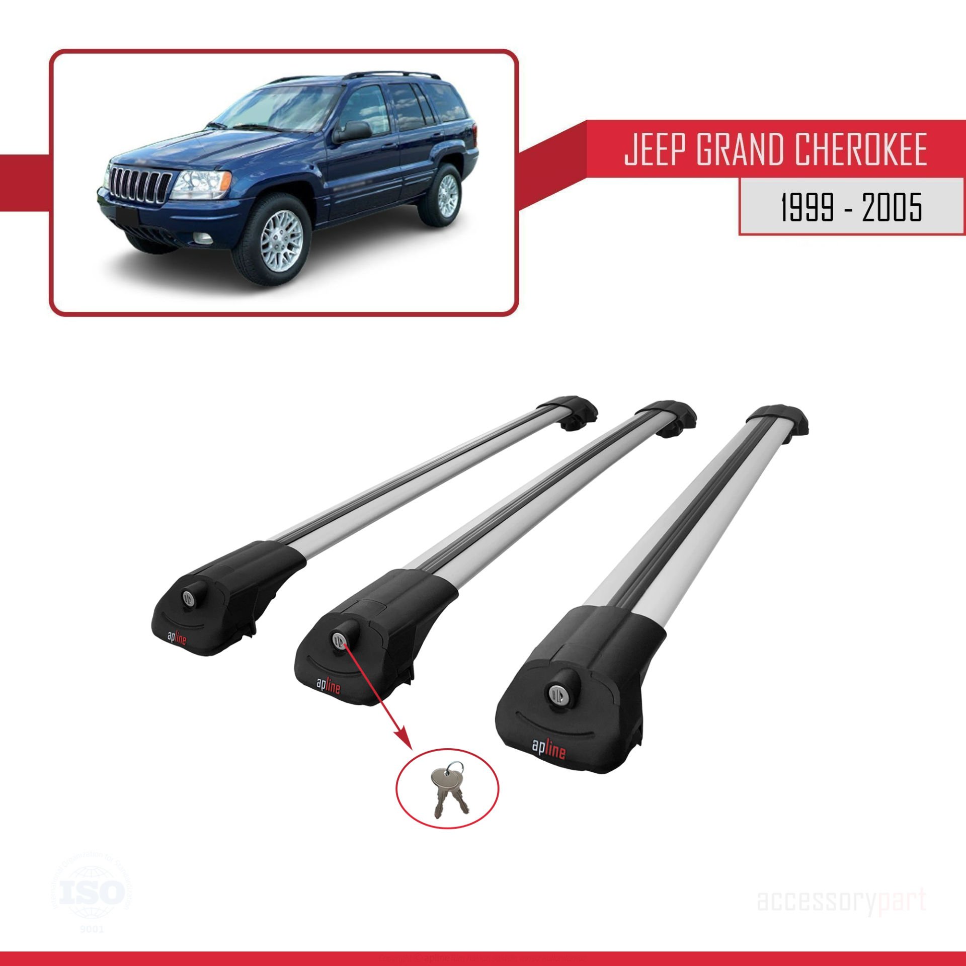 Jeep Grand Cherokee 1999-2005 Arası ile uyumlu ACE-1 Ara Atkı Tavan Barı GRİ 3 ADET BAR