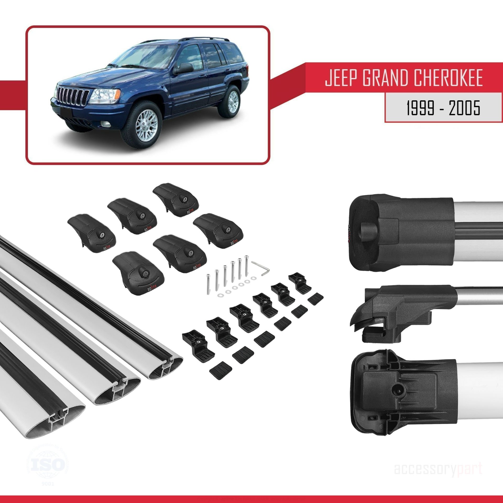 Jeep Grand Cherokee 1999-2005 Arası ile uyumlu ACE-1 Ara Atkı Tavan Barı GRİ 3 ADET BAR