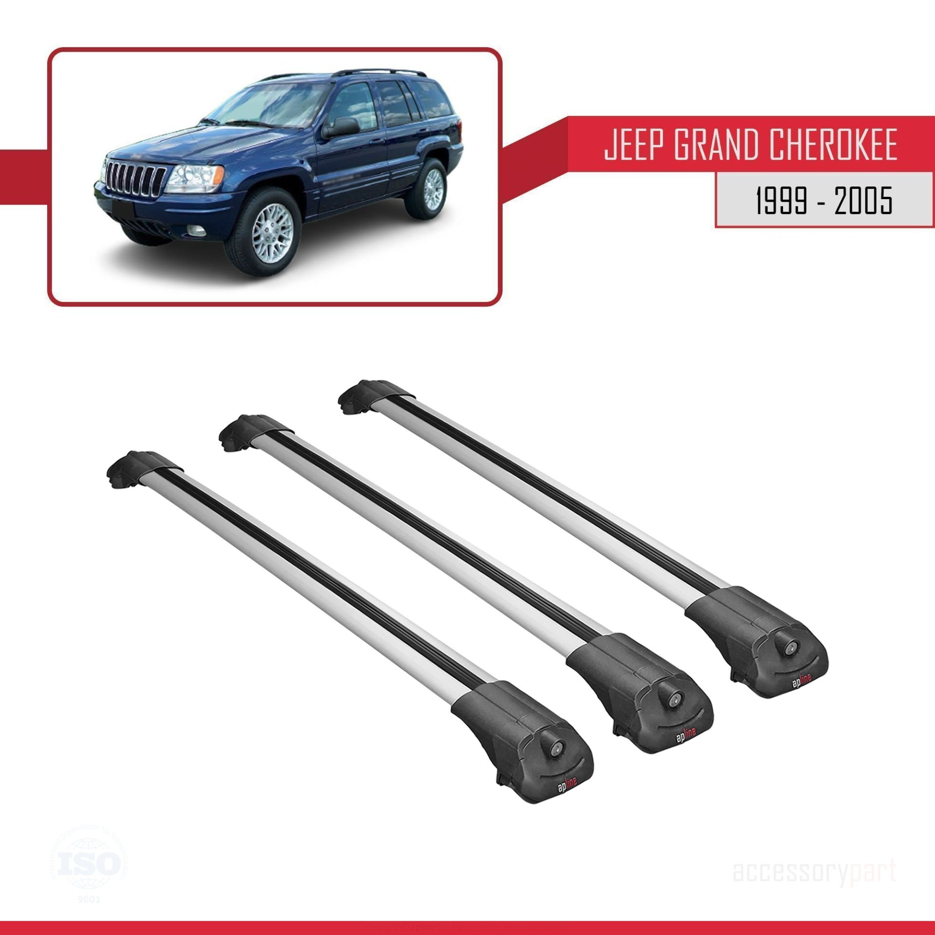 Jeep Grand Cherokee 1999-2005 Arası ile uyumlu ACE-1 Ara Atkı Tavan Barı GRİ 3 ADET BAR