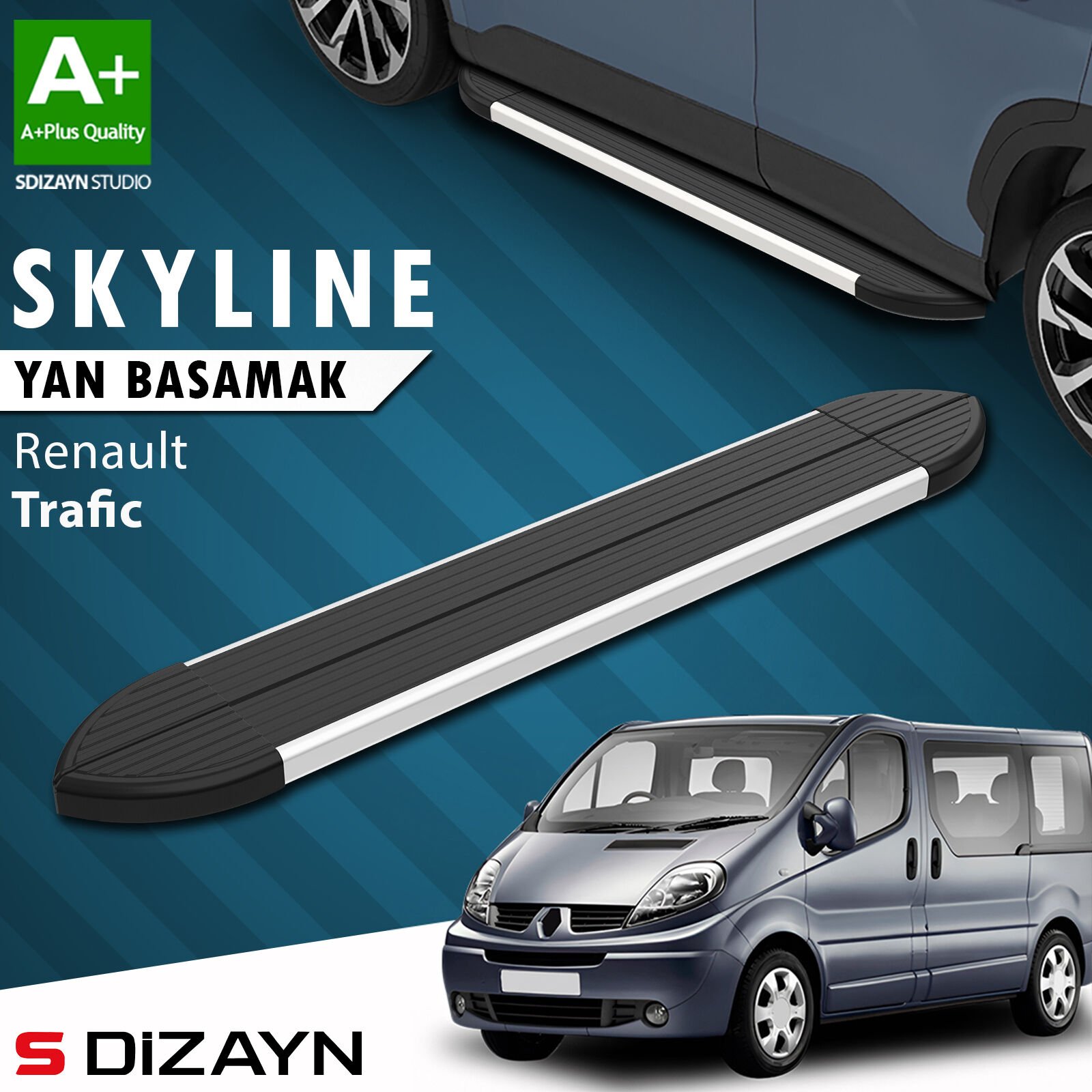 S-Dizayn Renault Trafic 2 Kısa Şase Skyline Aluminyum Yan Basamak 223 Cm 2001-2014 A+ Kalite