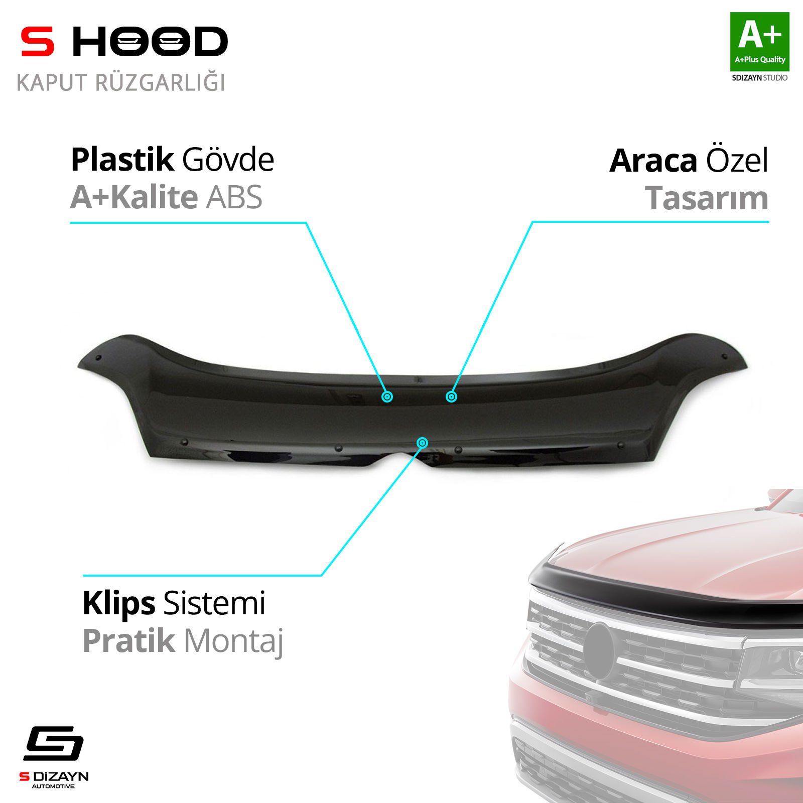 S-Dizayn Citroen Uyumlu Jumper ABS Plastik Kaput Rüzgarlığı 2014 Üzeri A+Kalite Parça