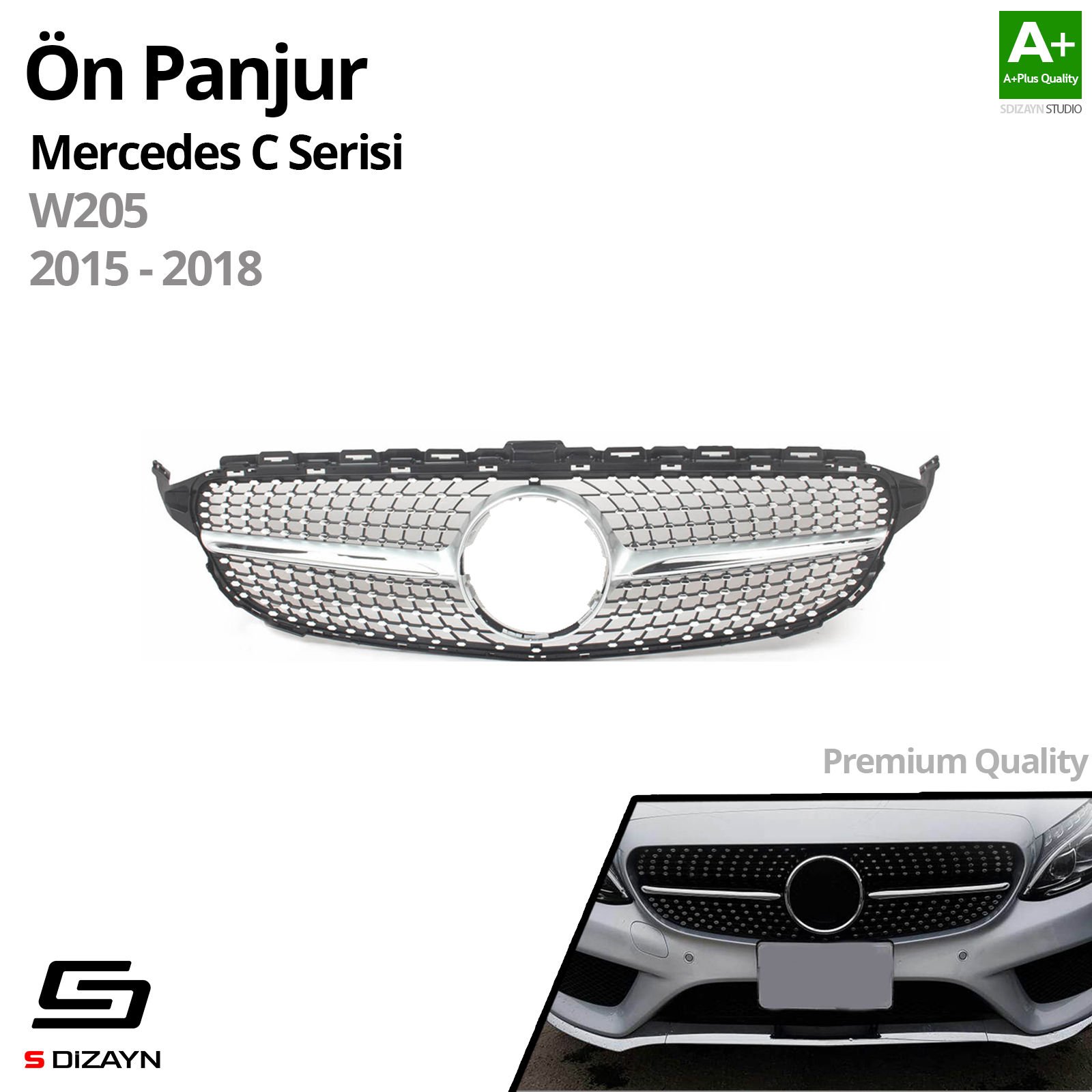 S-Dizayn Mercedes C-Class W205 Ön Panjur Krom Diamond Model 2015-2018
