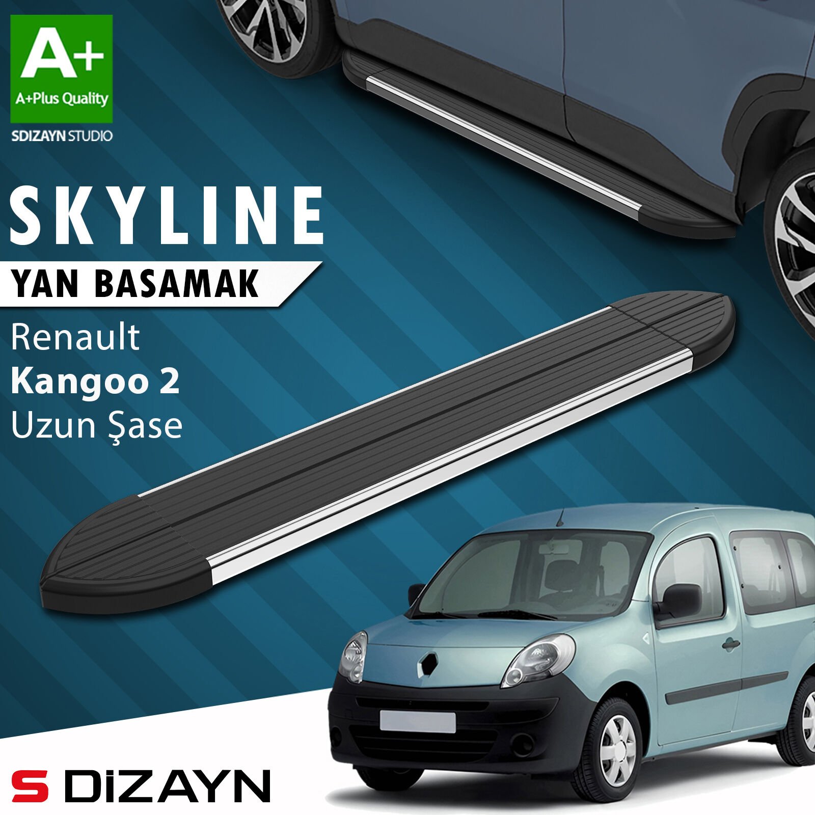 S-Dizayn Renault Kangoo 2 Uzun Şase Skyline Krom Yan Basamak 223 Cm 2008-2020 A+ Kalite