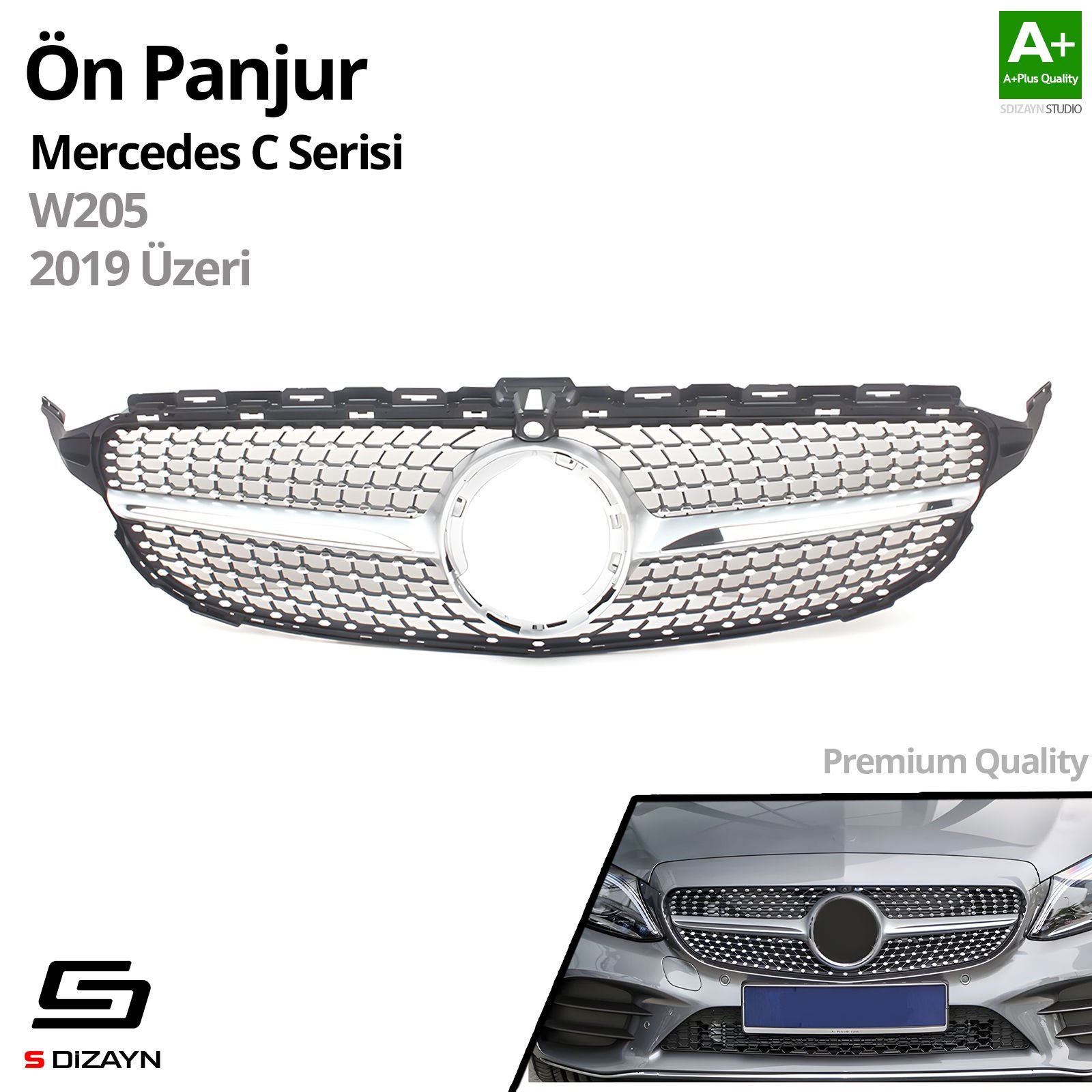 S-Dizayn Mercedes C-Class W205 Ön Panjur Krom Diamond Model 2019 Üzeri