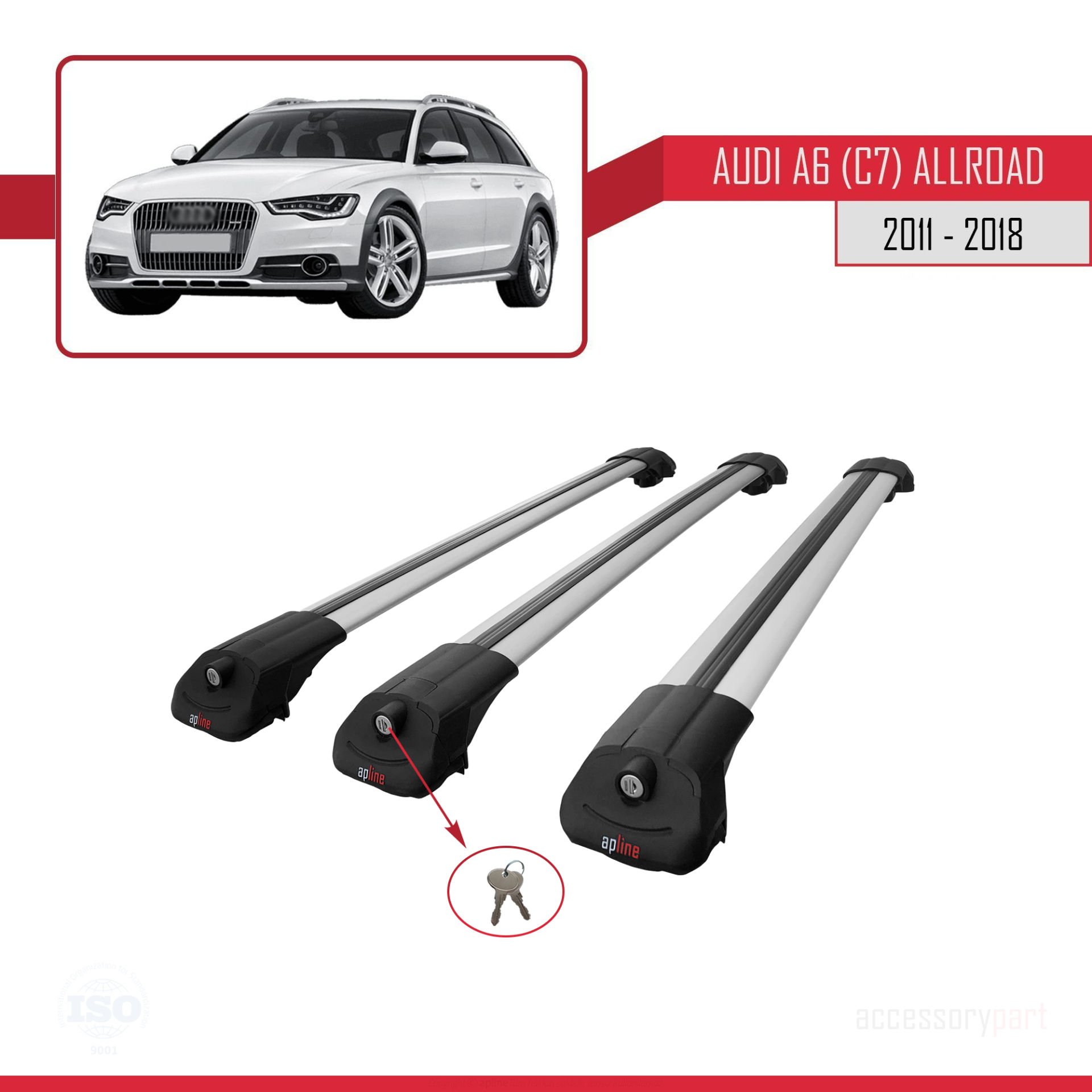 Audi A6 (C7) Allroad 2011-2018 Arası ile uyumlu ACE-1 Ara Atkı Tavan Barı GRİ 3 ADET BAR