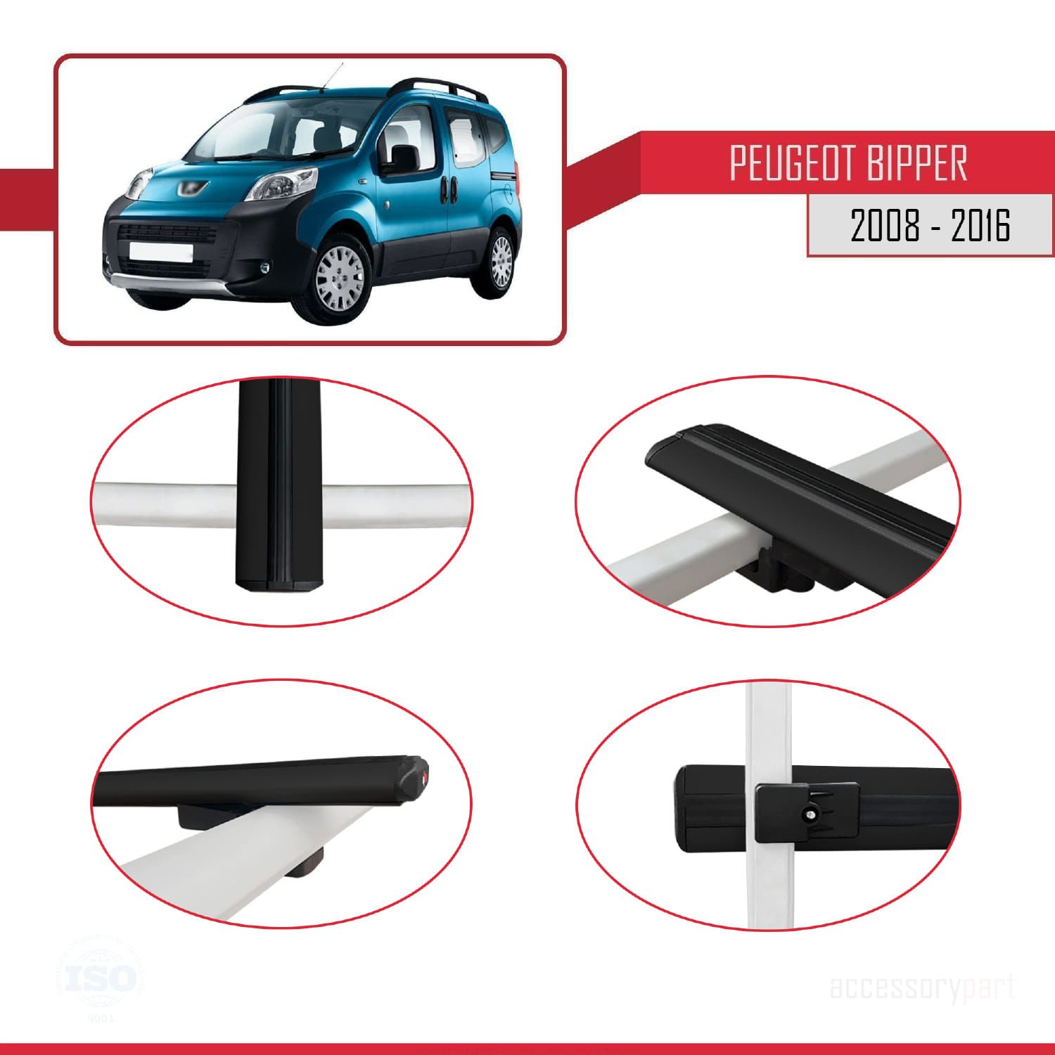 Peugeot Bipper 2008-2016 Arası ile uyumlu Basic Model Ara Atkı Tavan Barı SİYAH 3 ADET