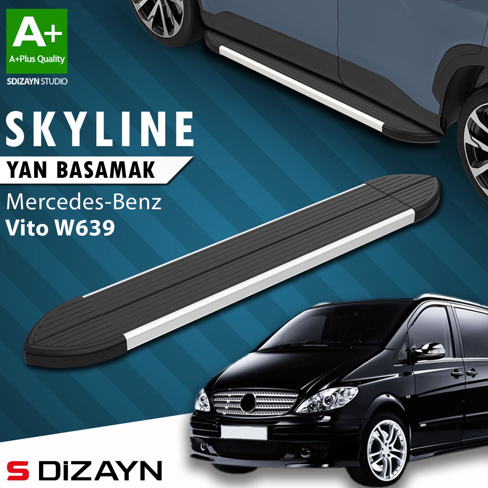 S-Dizayn Mercedes Vito W639 Kısa Şase Skyline Aluminyum Yan Basamak 233 Cm 2004-2014 A+ Kalite