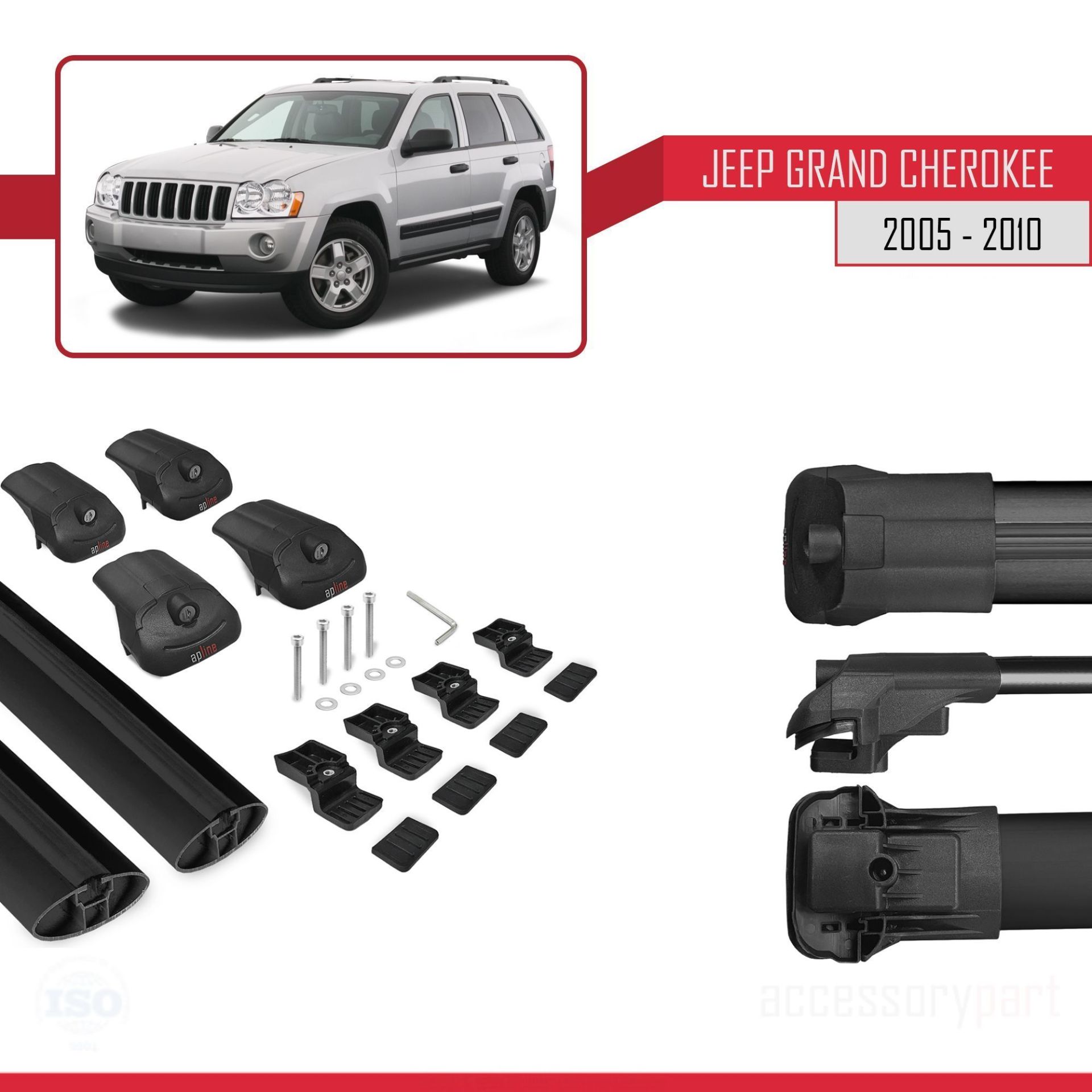 Jeep Grand Cherokee 2005-2010 Arası ile uyumlu ACE-1 Ara Atkı Tavan Barı SİYAH