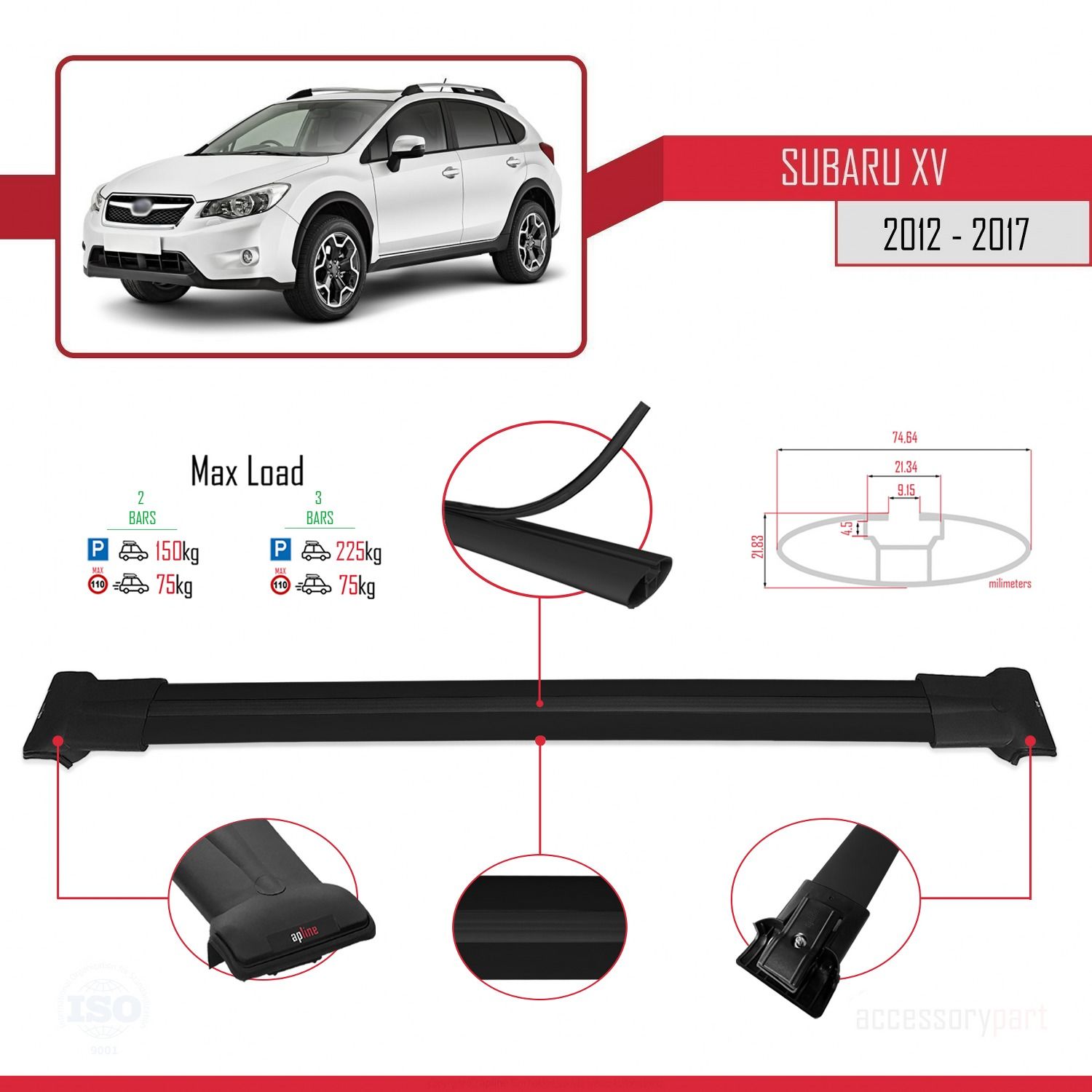 Subaru XV 2012-2017 Arası ile uyumlu FLY Model Ara Atkı Tavan Barı SİYAH