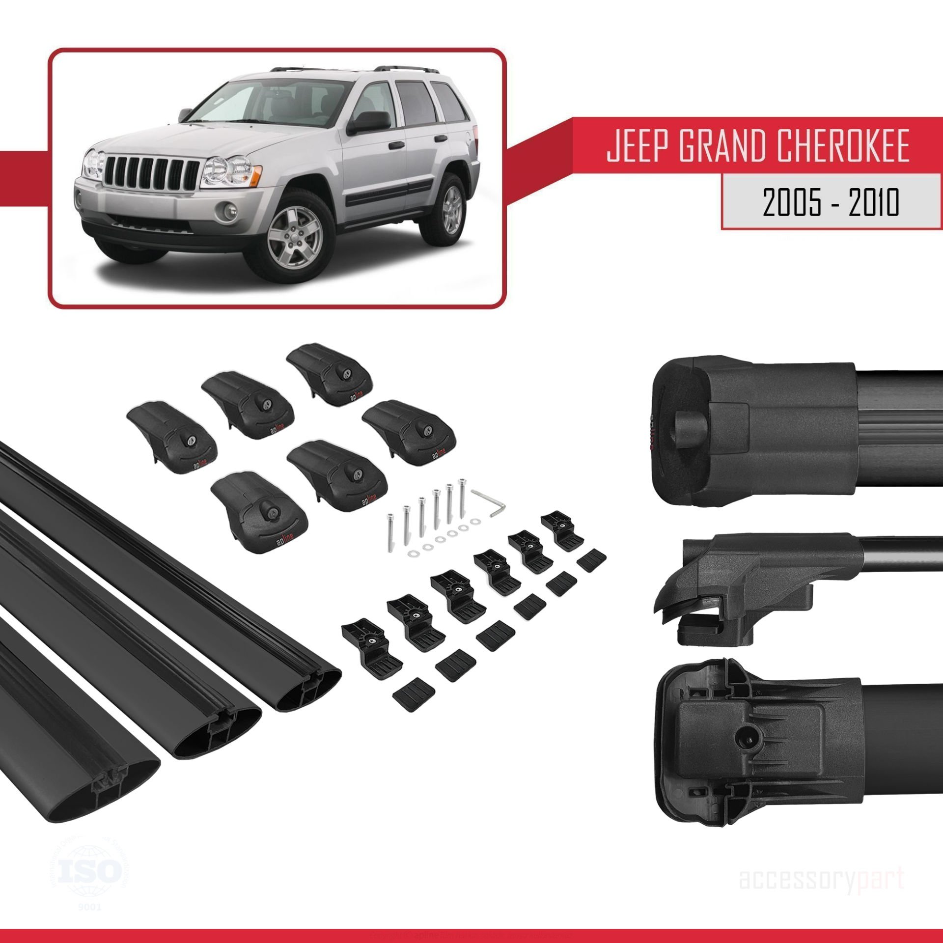 Jeep Grand Cherokee 2005-2010 Arası ile uyumlu ACE-1 Ara Atkı Tavan Barı SİYAH 3 ADET BAR
