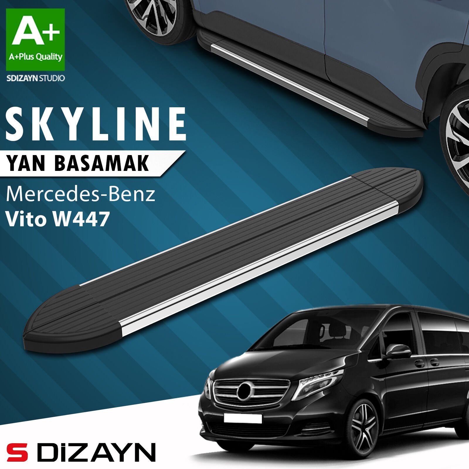 S-Dizayn Mercedes Vito W447 Kısa Şase Skyline Krom Yan Basamak 233 Cm 2014 Üzeri A+ Kalite