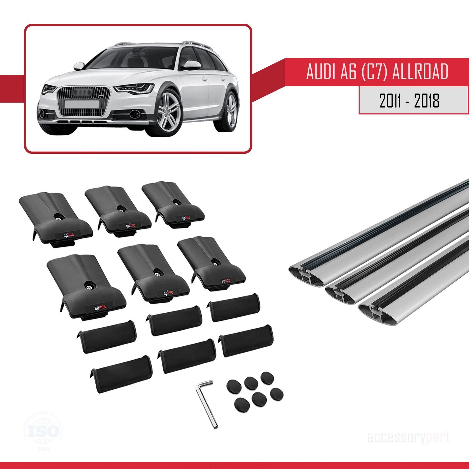 Audi A6 (C7) Allroad 2011-2018 Arası ile uyumlu FLY Model Ara Atkı Tavan Barı GRİ 3 ADET BAR