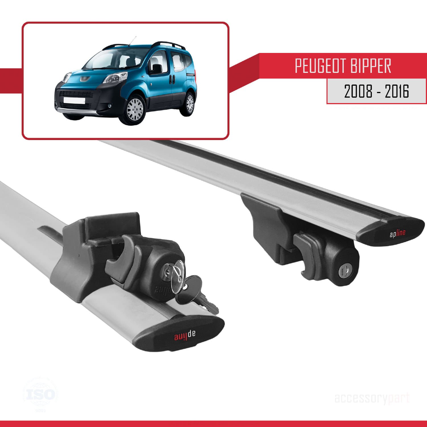 Peugeot Bipper 2008-2016 Arası ile uyumlu HOOK Model Anahtar Kilitli Ara Atkı Tavan Barı GRİ