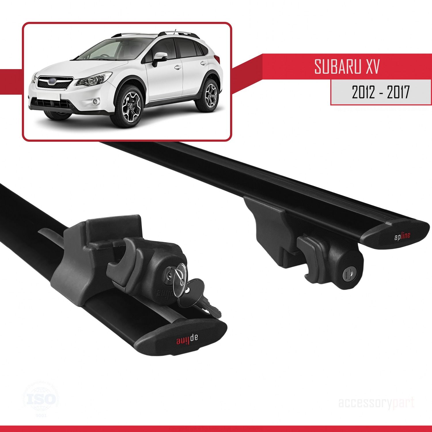 Subaru XV 2012-2017 Arası ile uyumlu HOOK Model Anahtar Kilitli Ara Atkı Tavan Barı SİYAH