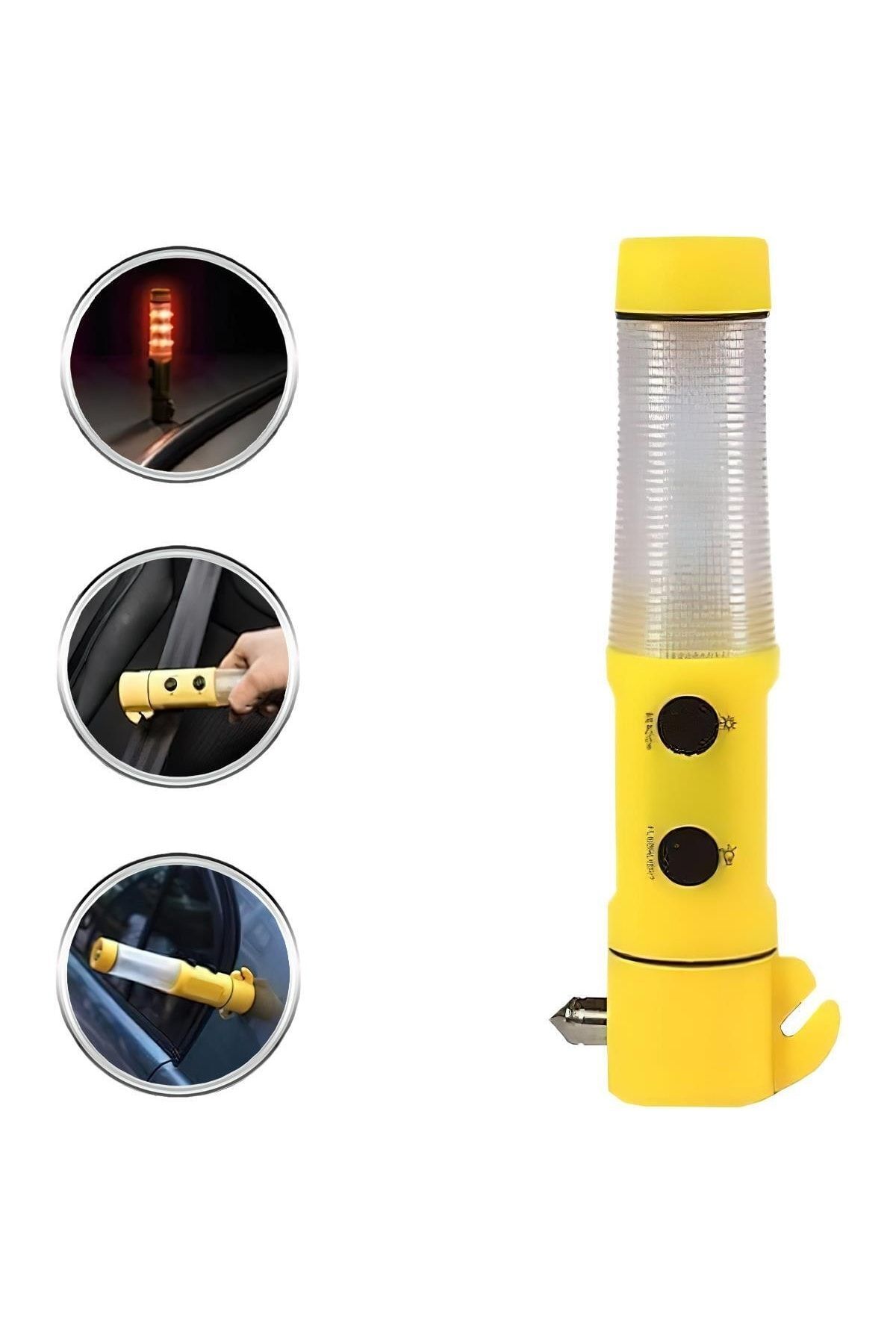 Imdat Çekici Çok Amaçlı Cam Kırıcı Kemer Kesici El Fenerli Mıknatıslı Kırmızı Fasılalı Işık