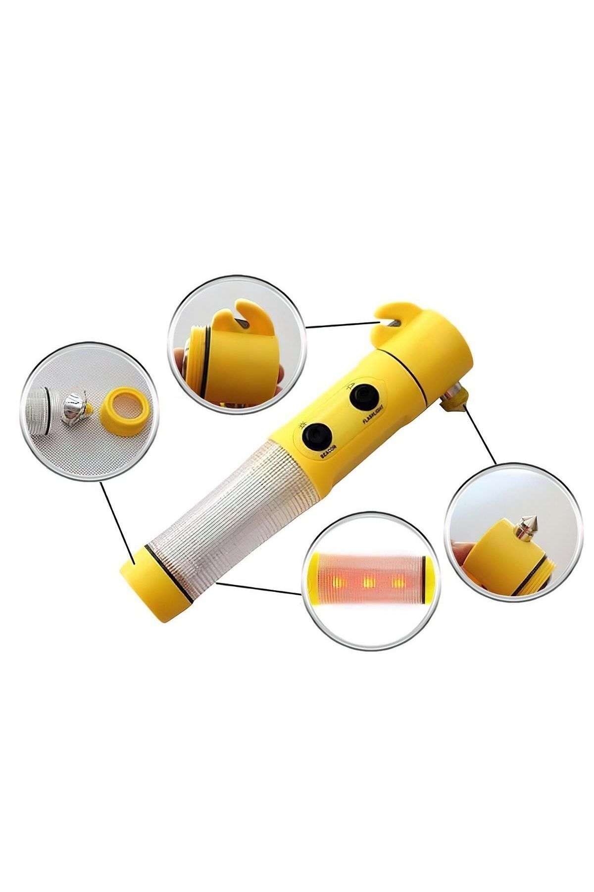 Imdat Çekici Çok Amaçlı Cam Kırıcı Kemer Kesici El Fenerli Mıknatıslı Kırmızı Fasılalı Işık