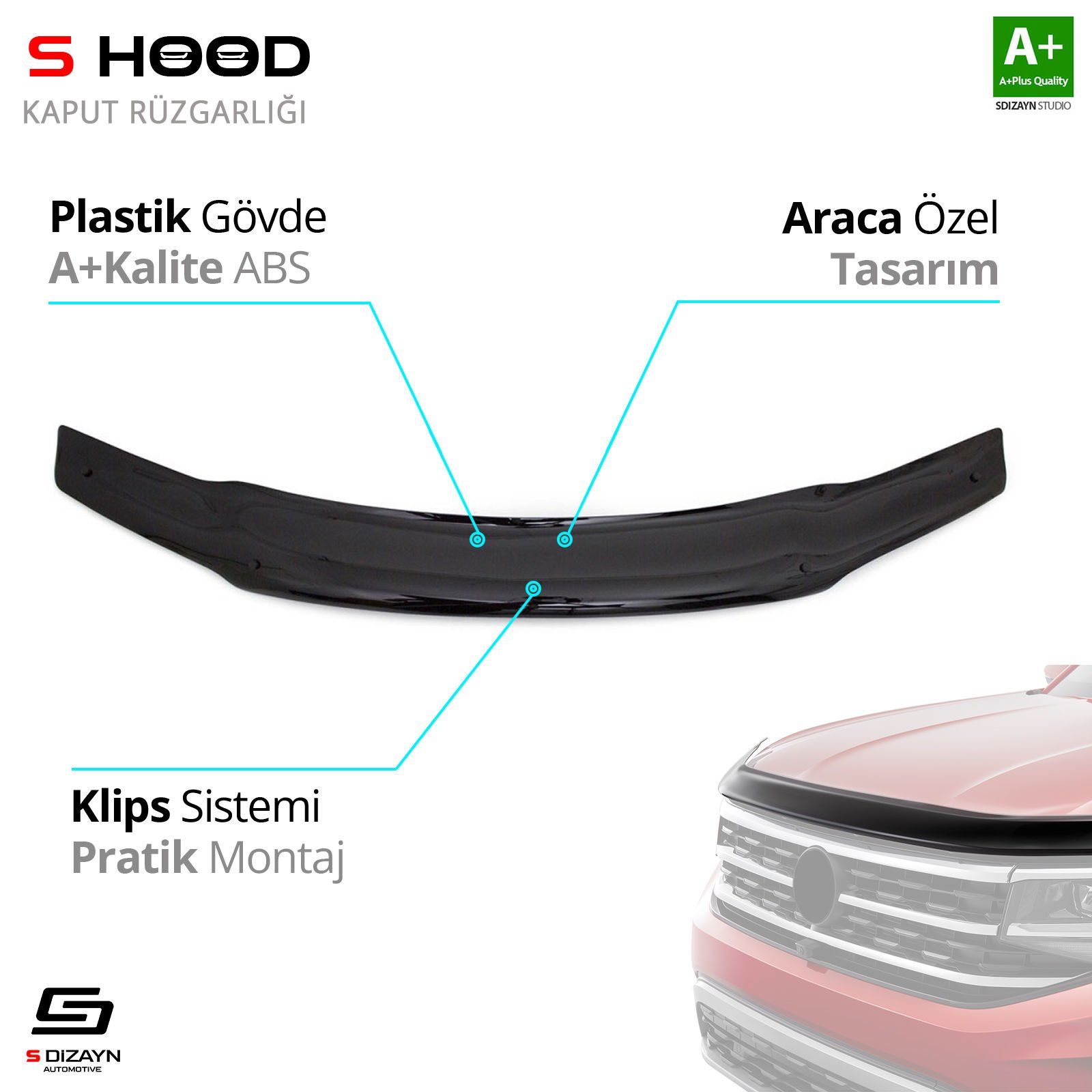 S-Dizayn Fiat Uyumlu Albea ABS Plastik Kaput Rüzgarlığı 2005-2012 A+Kalite Parça