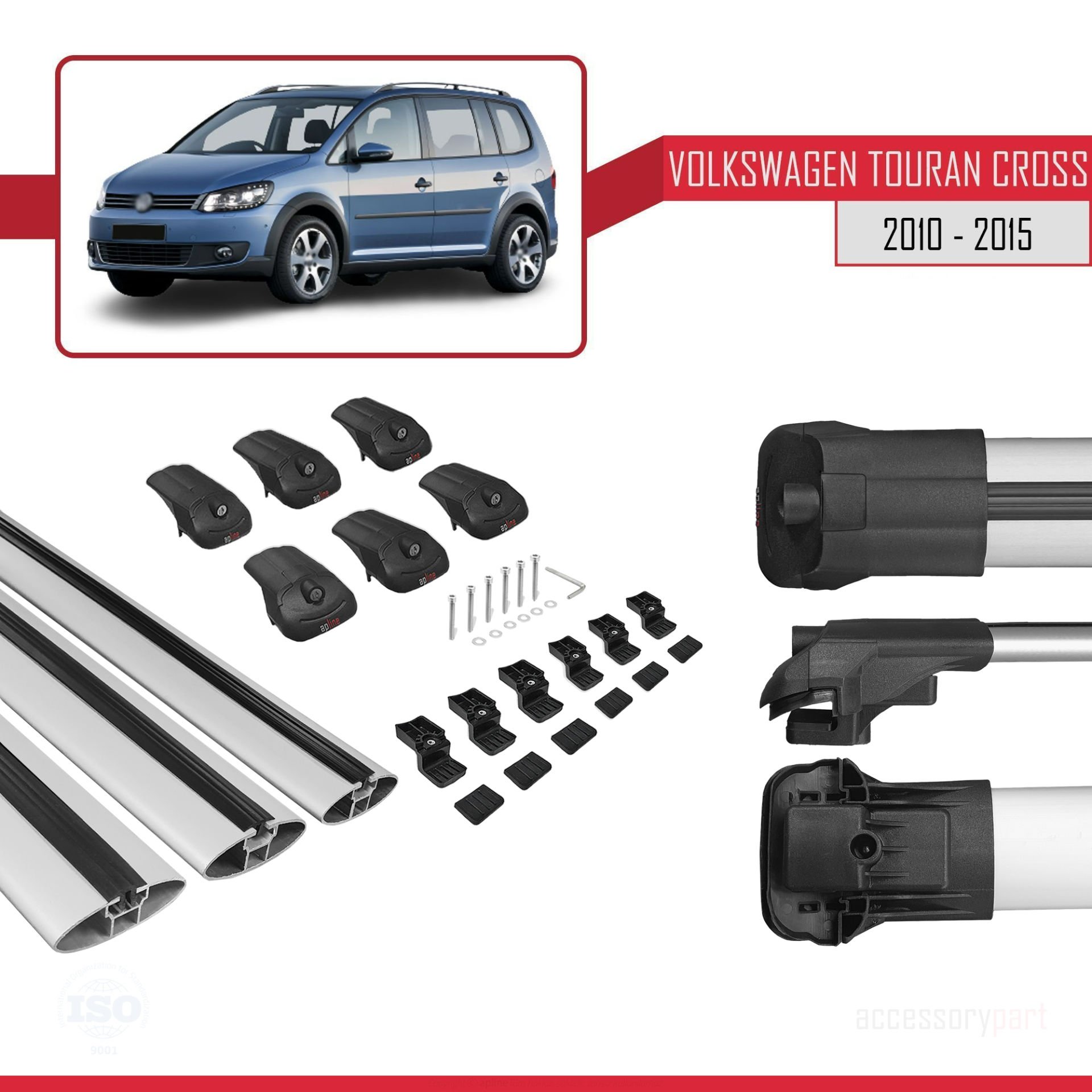 Volkswagen Touran 2010-2015 Arası ile uyumlu ACE-1 Ara Atkı Tavan Barı GRİ 3 ADET BAR