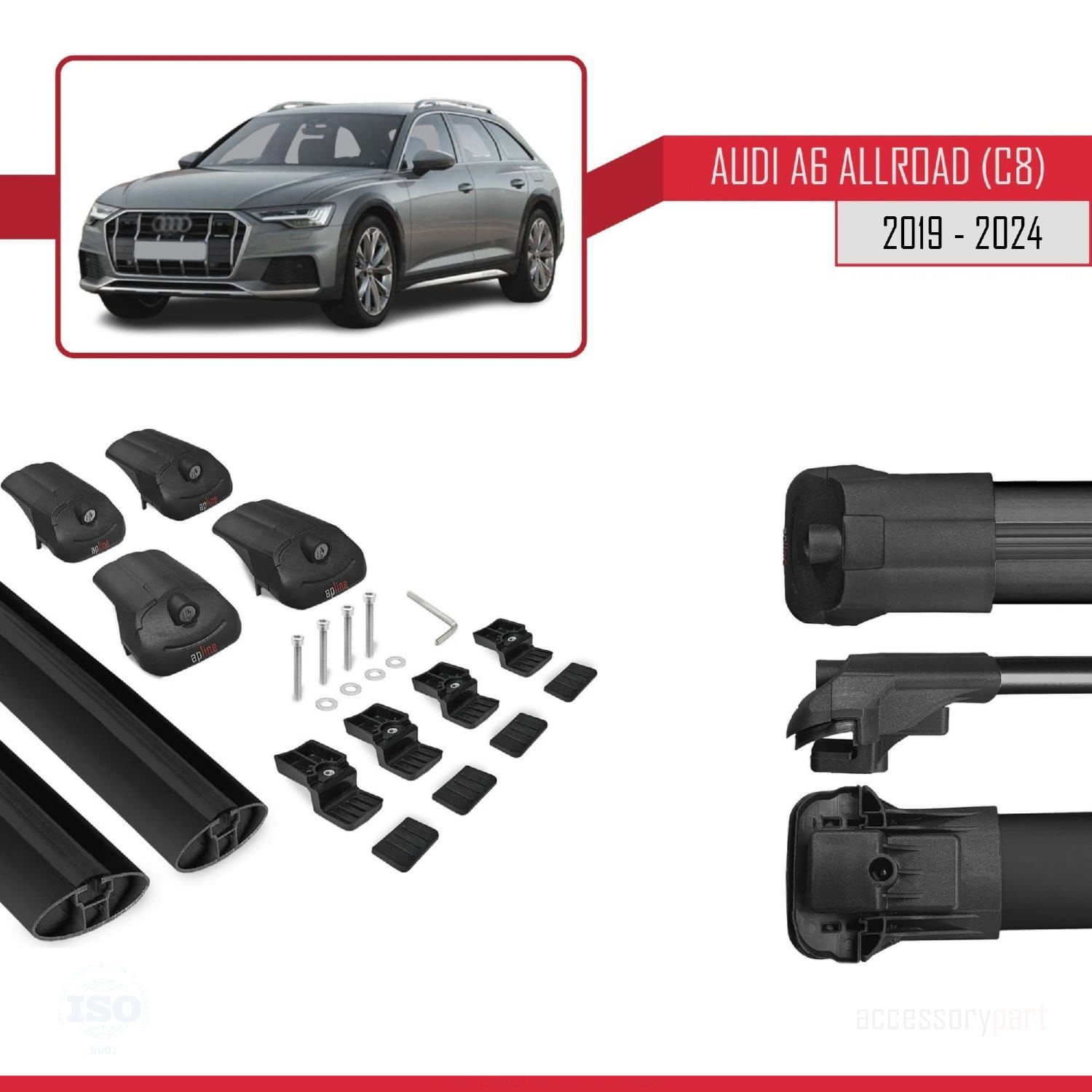 Audi A6 (C8) Allroad 2019 ve Sonrası ile uyumlu ACE-1 Ara Atkı Tavan Barı SİYAH