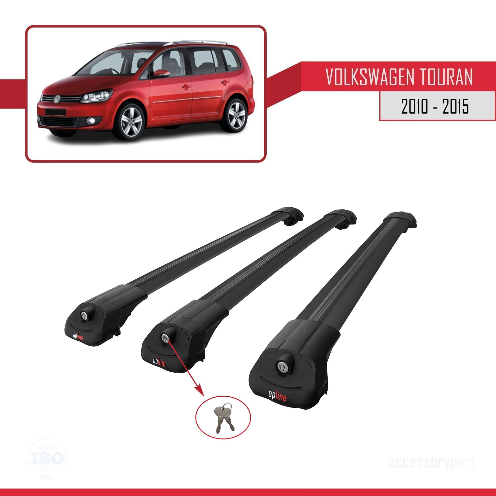 Volkswagen Touran 2010-2015 Arası ile uyumlu ACE-1 Ara Atkı Tavan Barı SİYAH 3 ADET BAR